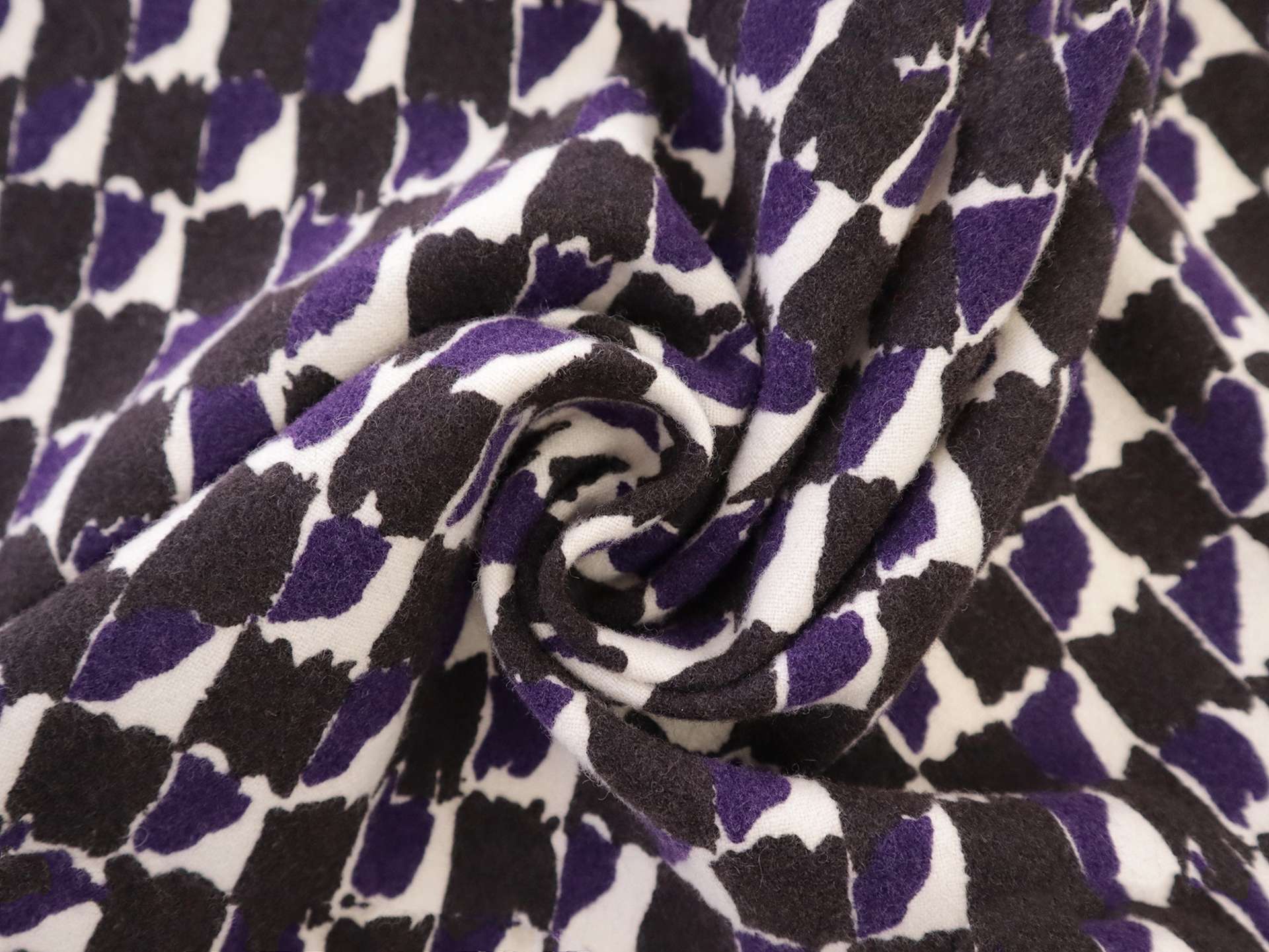 Wool Print with Abstract Pattern in Black & Purple