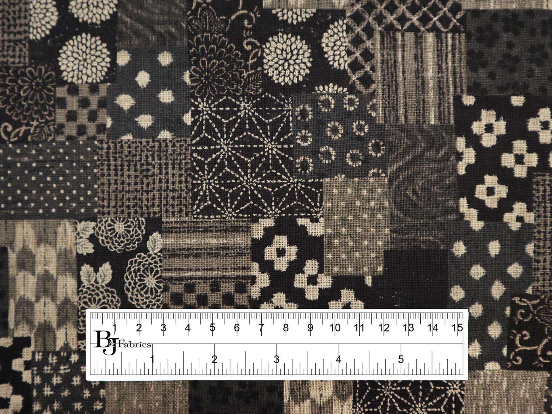Japanese Cotton Print with Patchwork Pattern in Smoke