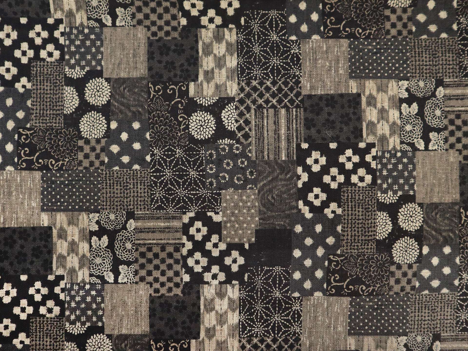 Japanese Cotton Print with Patchwork Pattern in Smoke