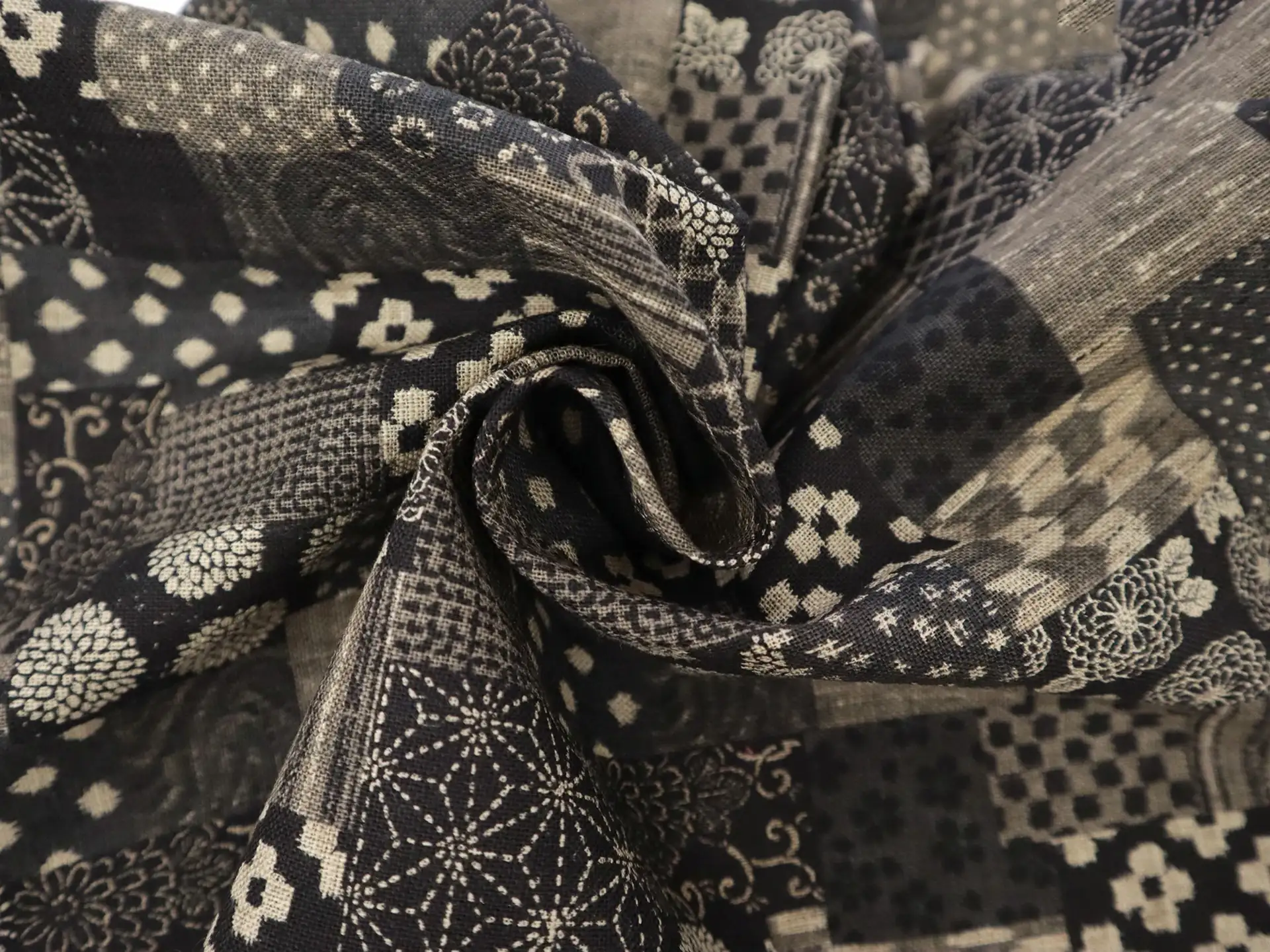 Japanese Cotton Print with Patchwork Pattern in Smoke
