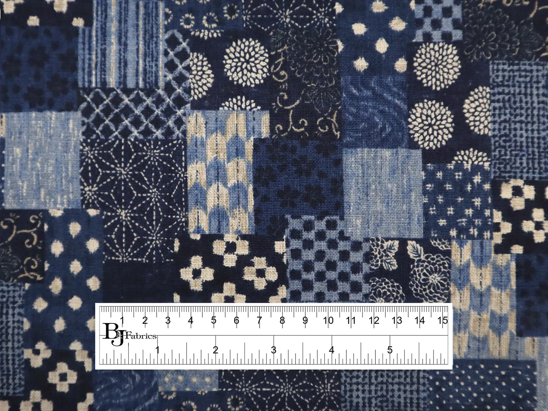 Cotton Print with Patchwork Pattern in Indigo