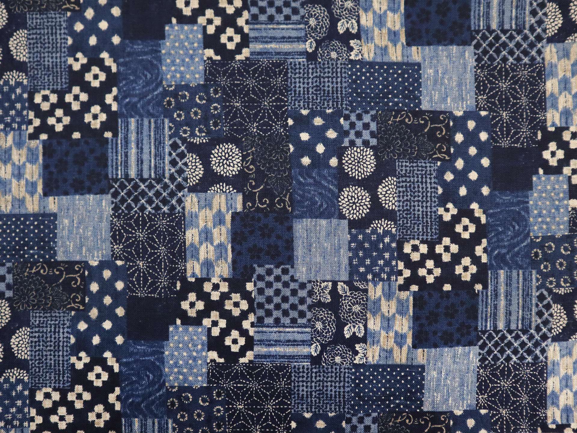 Cotton Print with Patchwork Pattern in Indigo