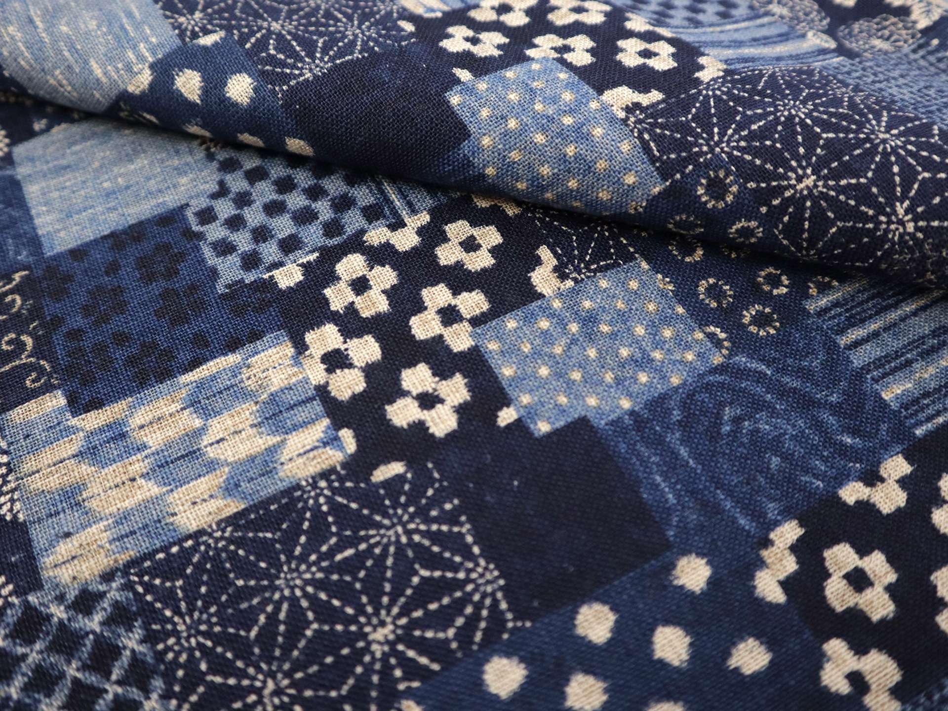 Cotton Print with Patchwork Pattern in Indigo