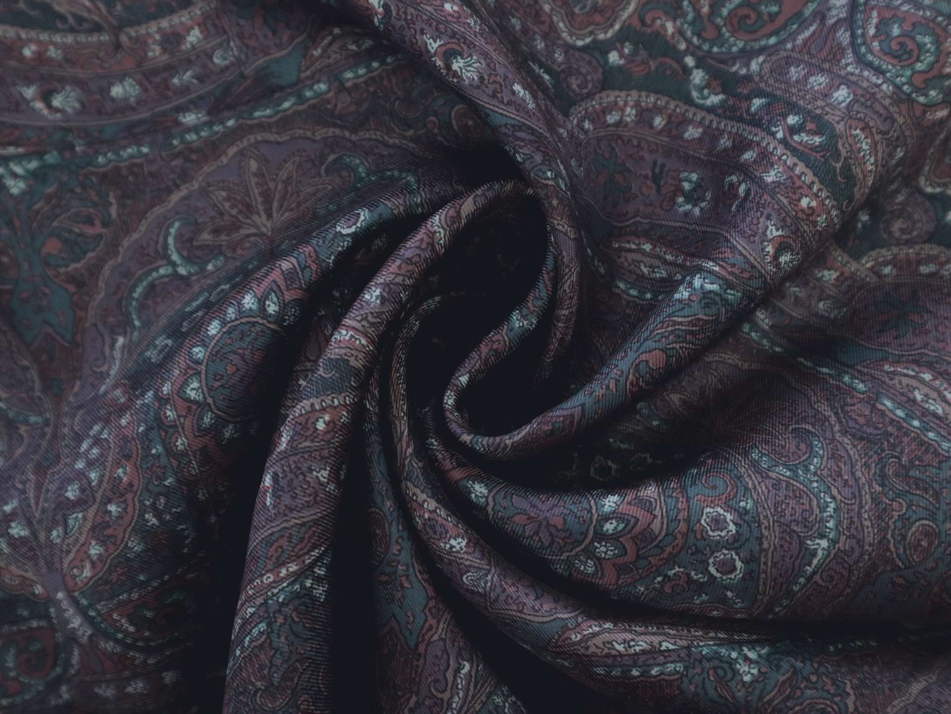 Italian Silk Twill Print in Mauve Teal