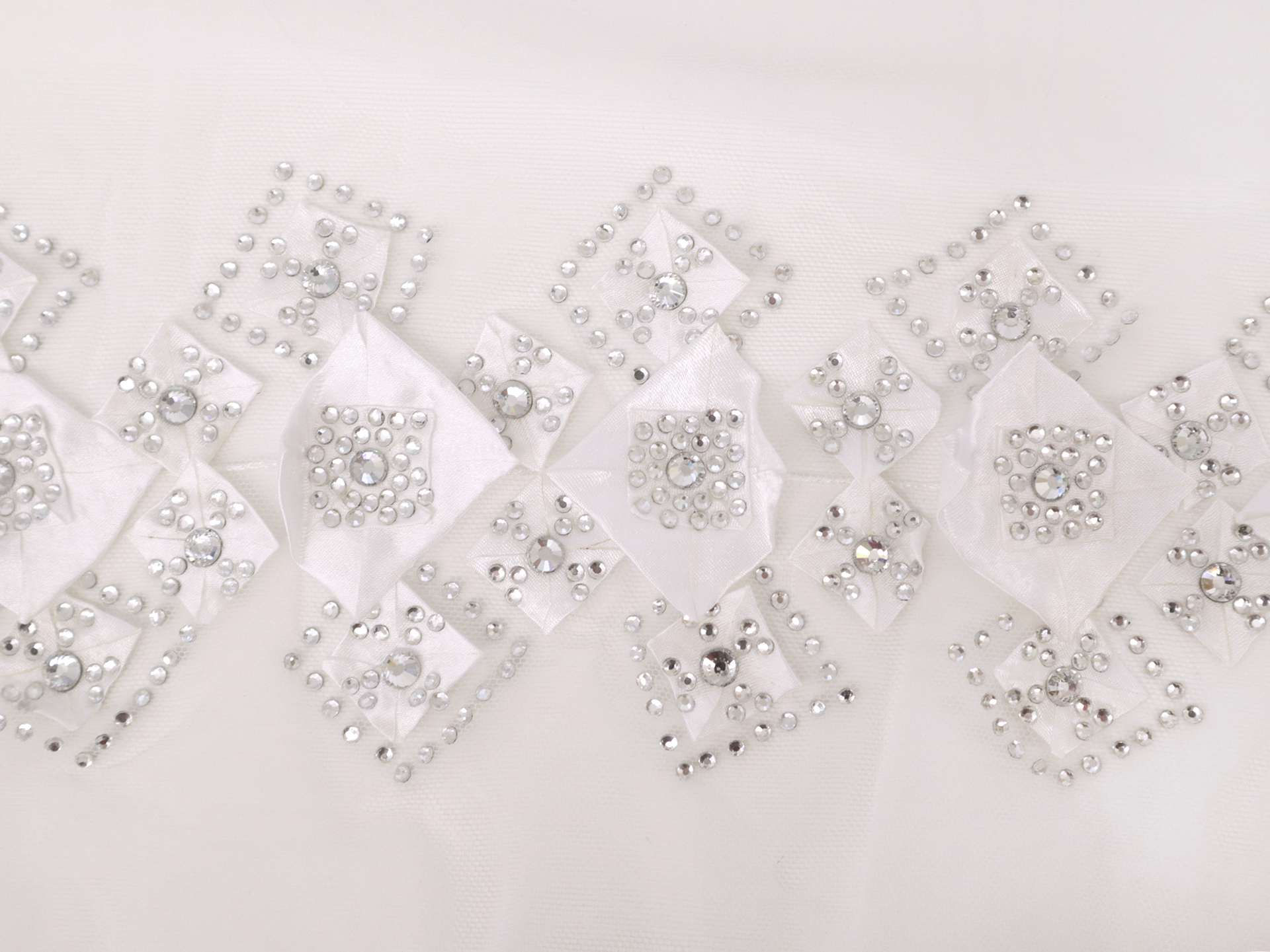 Beaded Embroidered Tulle with Bedazzled Squares