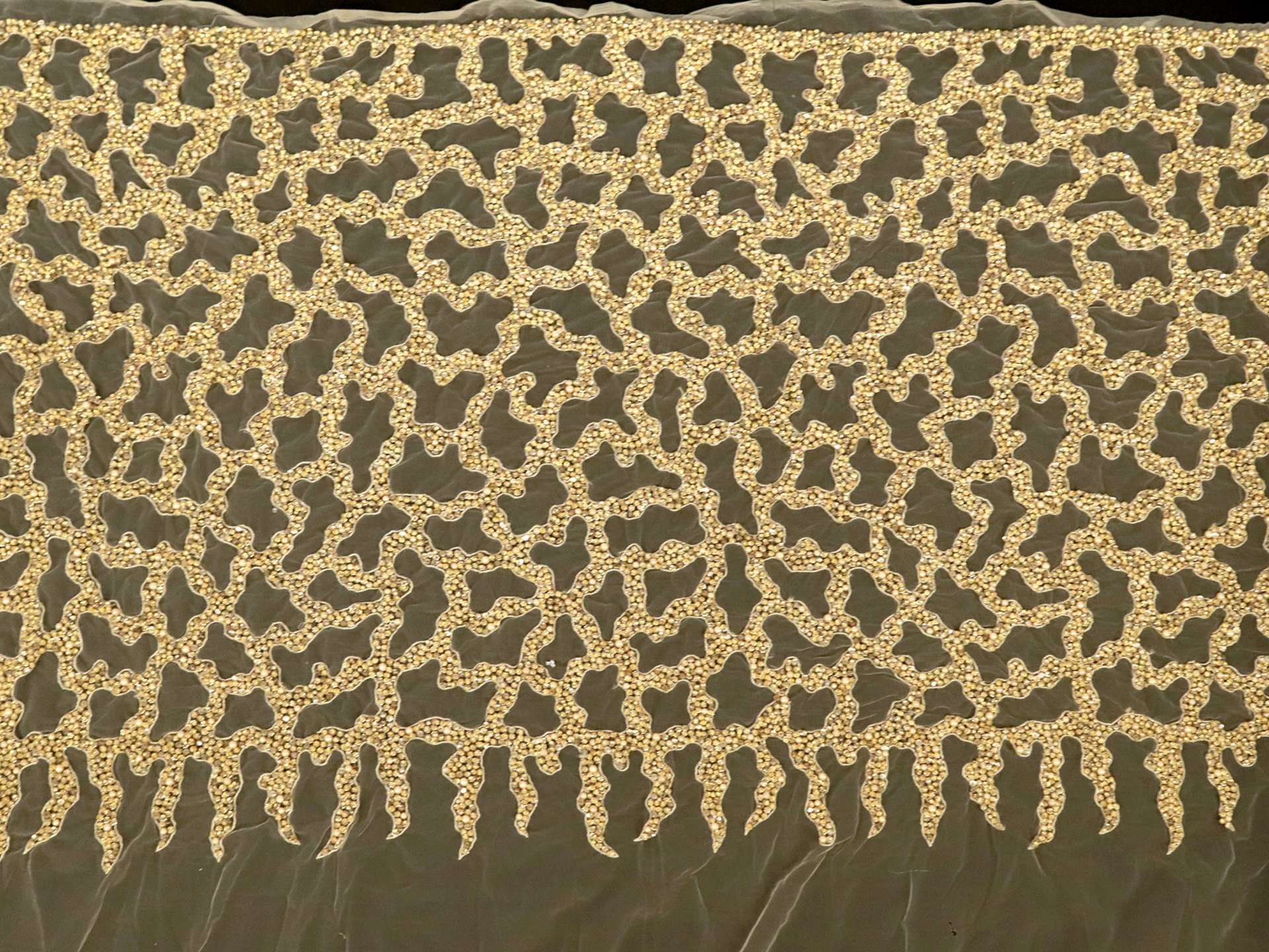 Beaded Embroidered Tulle with Abstract Flame Pattern