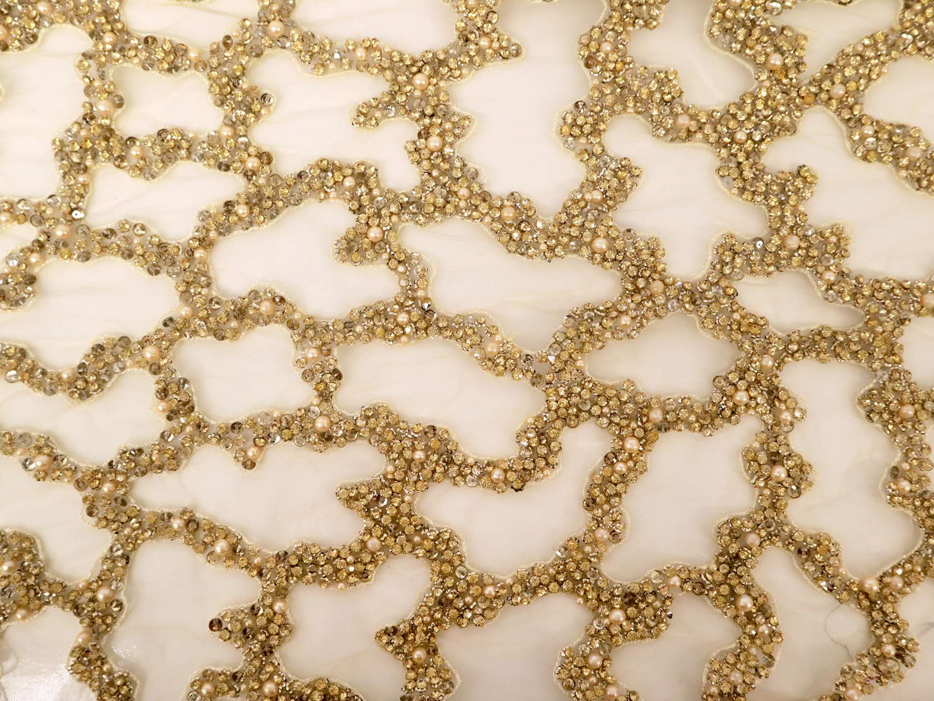 Beaded Embroidered Tulle with Abstract Flame Pattern
