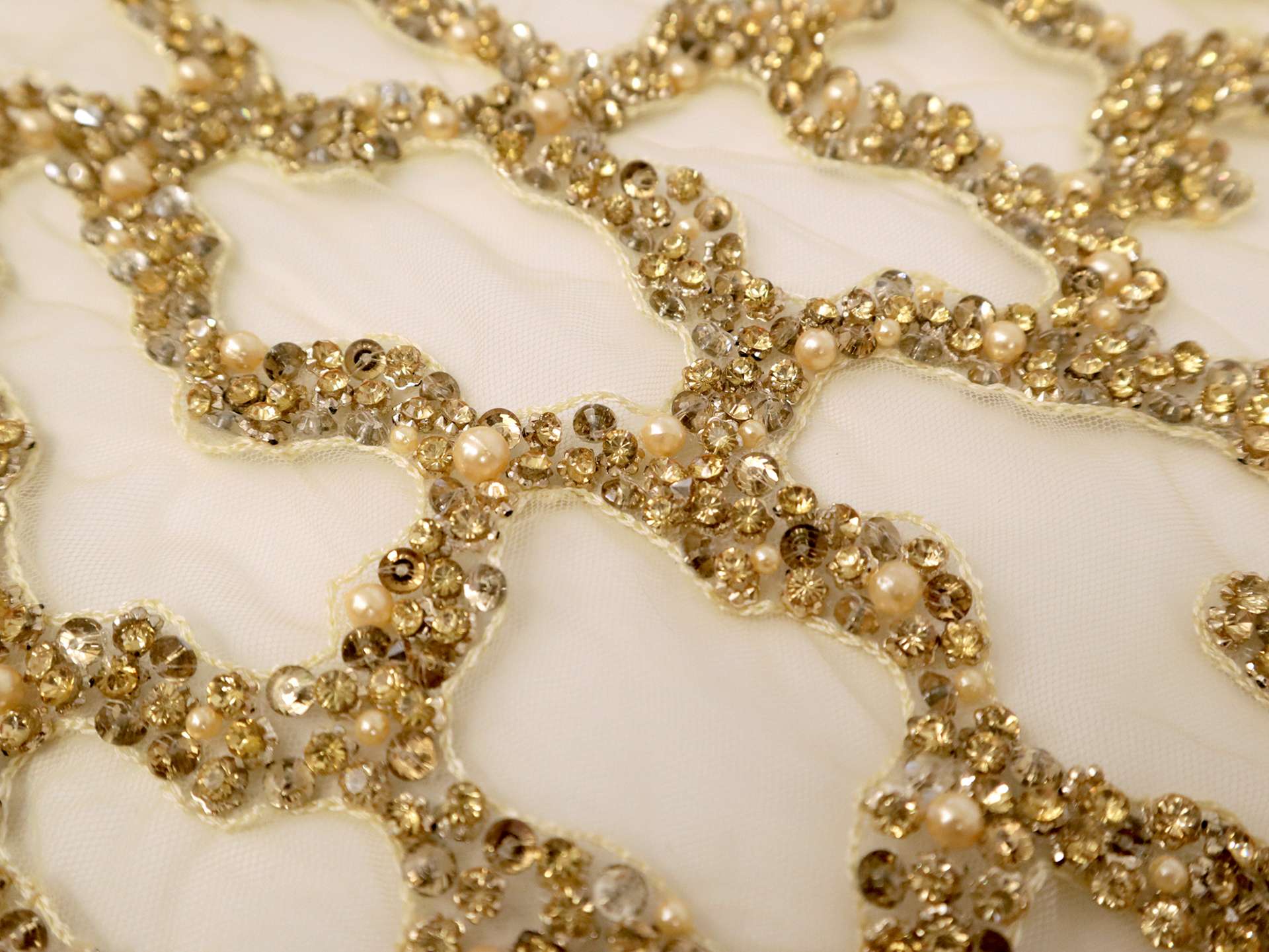 Beaded Embroidered Tulle with Abstract Flame Pattern