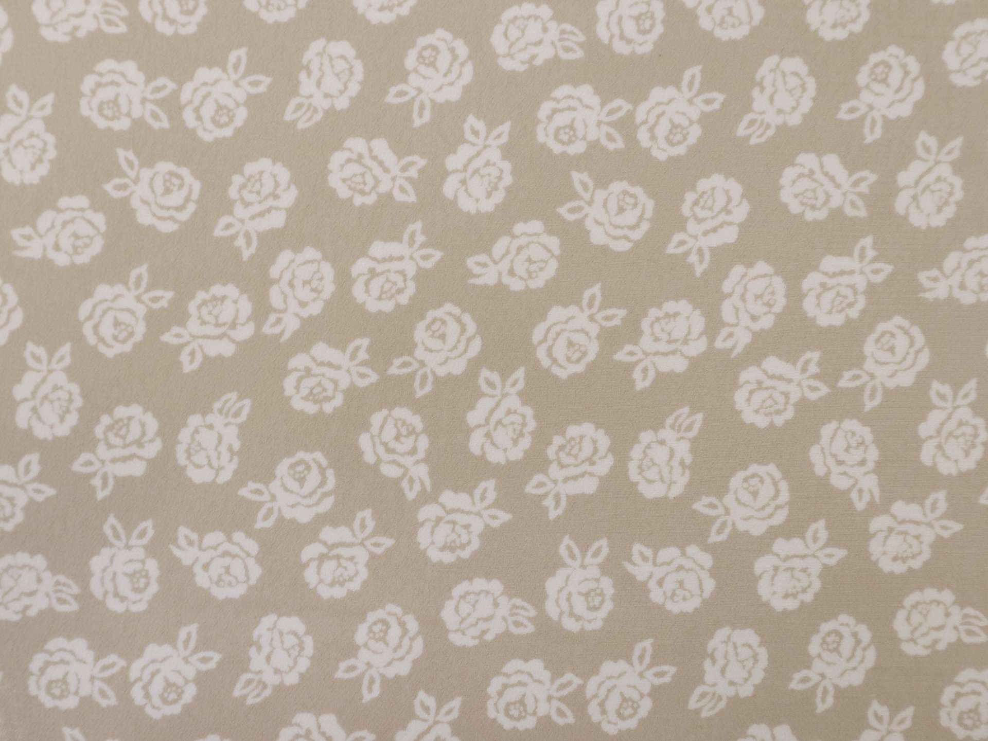 Printed Silk Chiffon with Roses On Beige Background