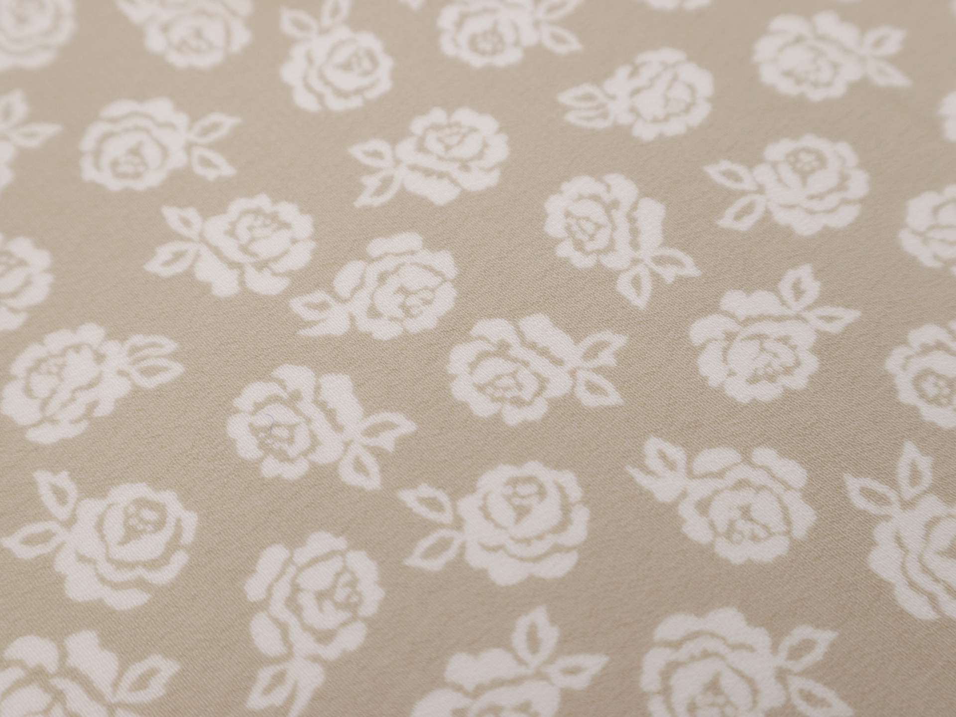 Printed Silk Chiffon with Roses On Beige Background