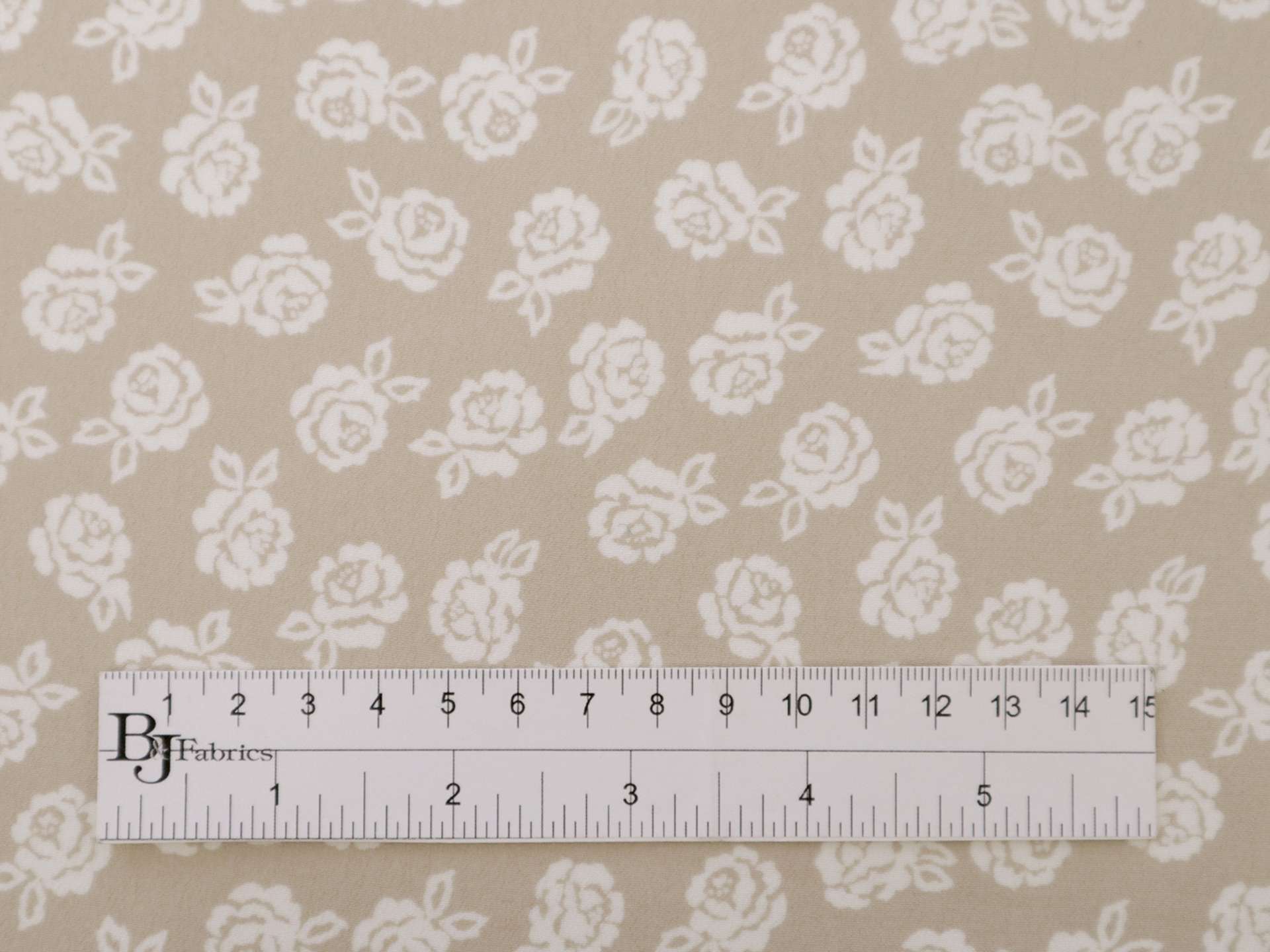 Printed Silk Chiffon with Roses On Beige Background