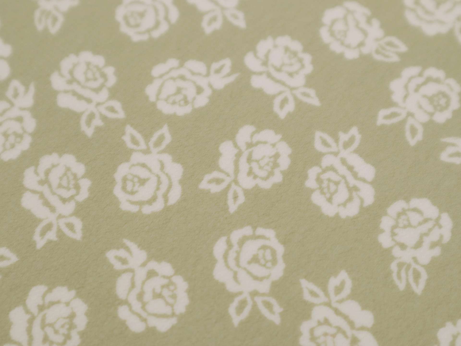 Printed Silk Chiffon with Roses in White and Sage Floral On Chestnut Background