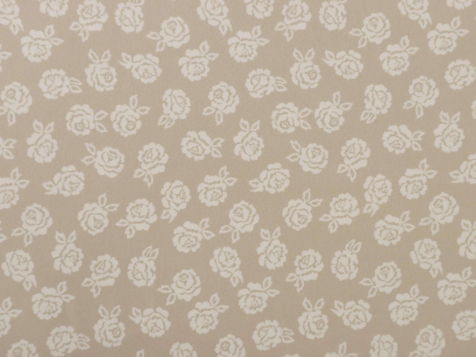 Printed Silk Chiffon with Roses White Floral On Chestnut Background