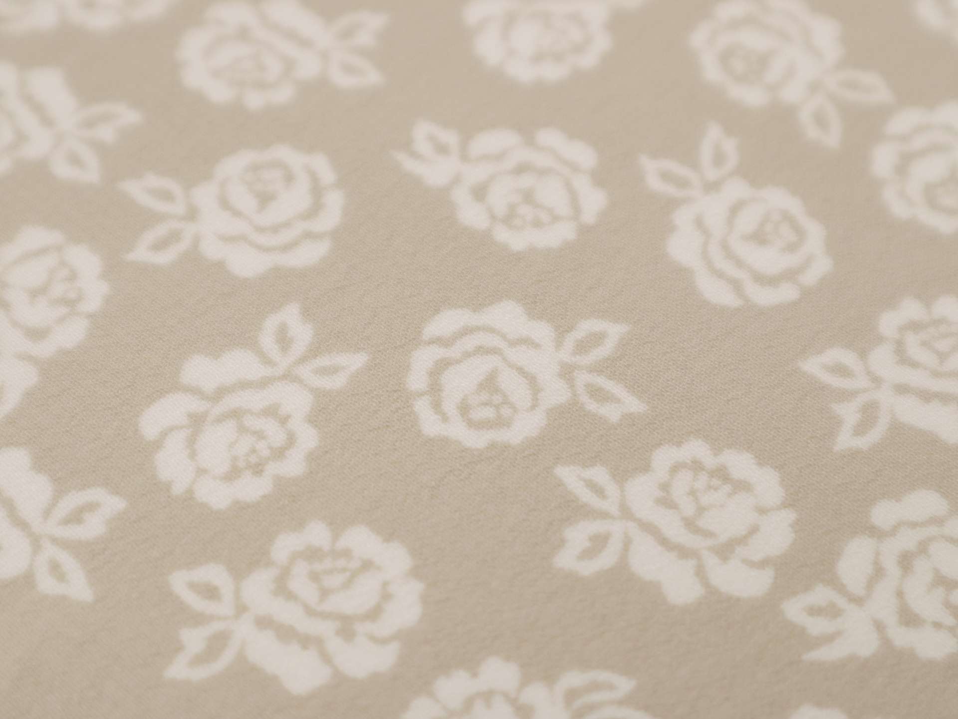 Printed Silk Chiffon with Roses White Floral On Chestnut Background