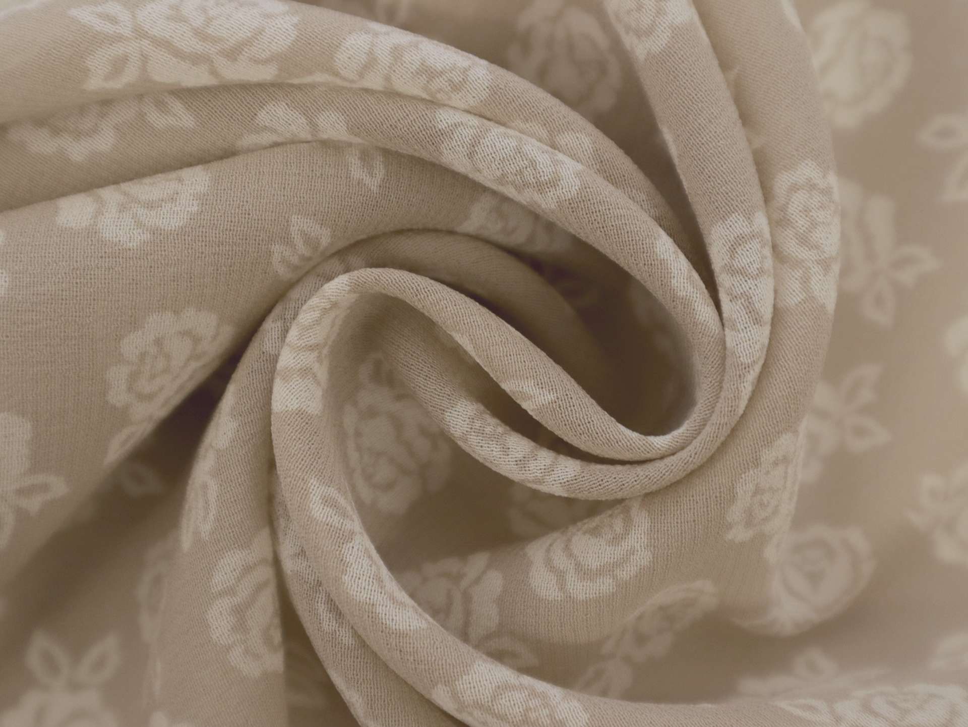 Printed Silk Chiffon with Roses White Floral On Chestnut Background