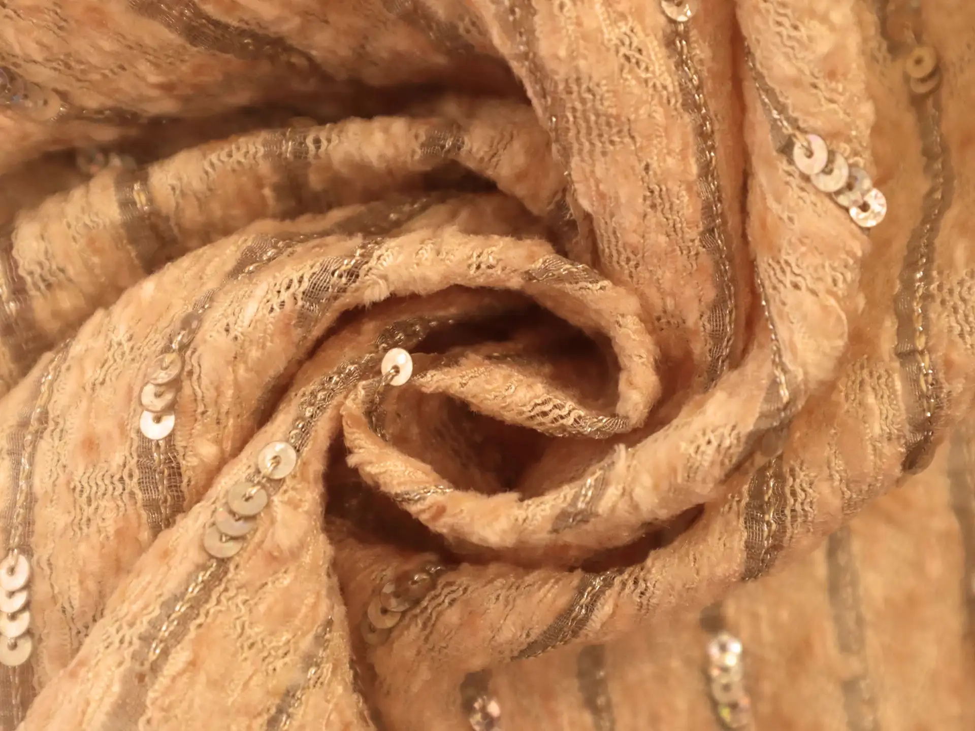 Sequined Silk and Rayon Chenille in Peach