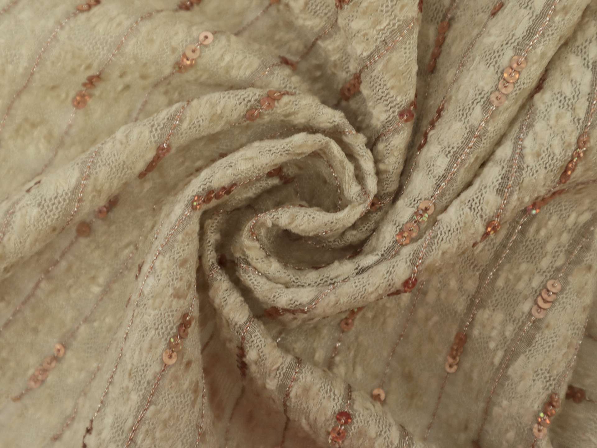 Sequined Silk and Rayon Chenille in Champagne and Copper