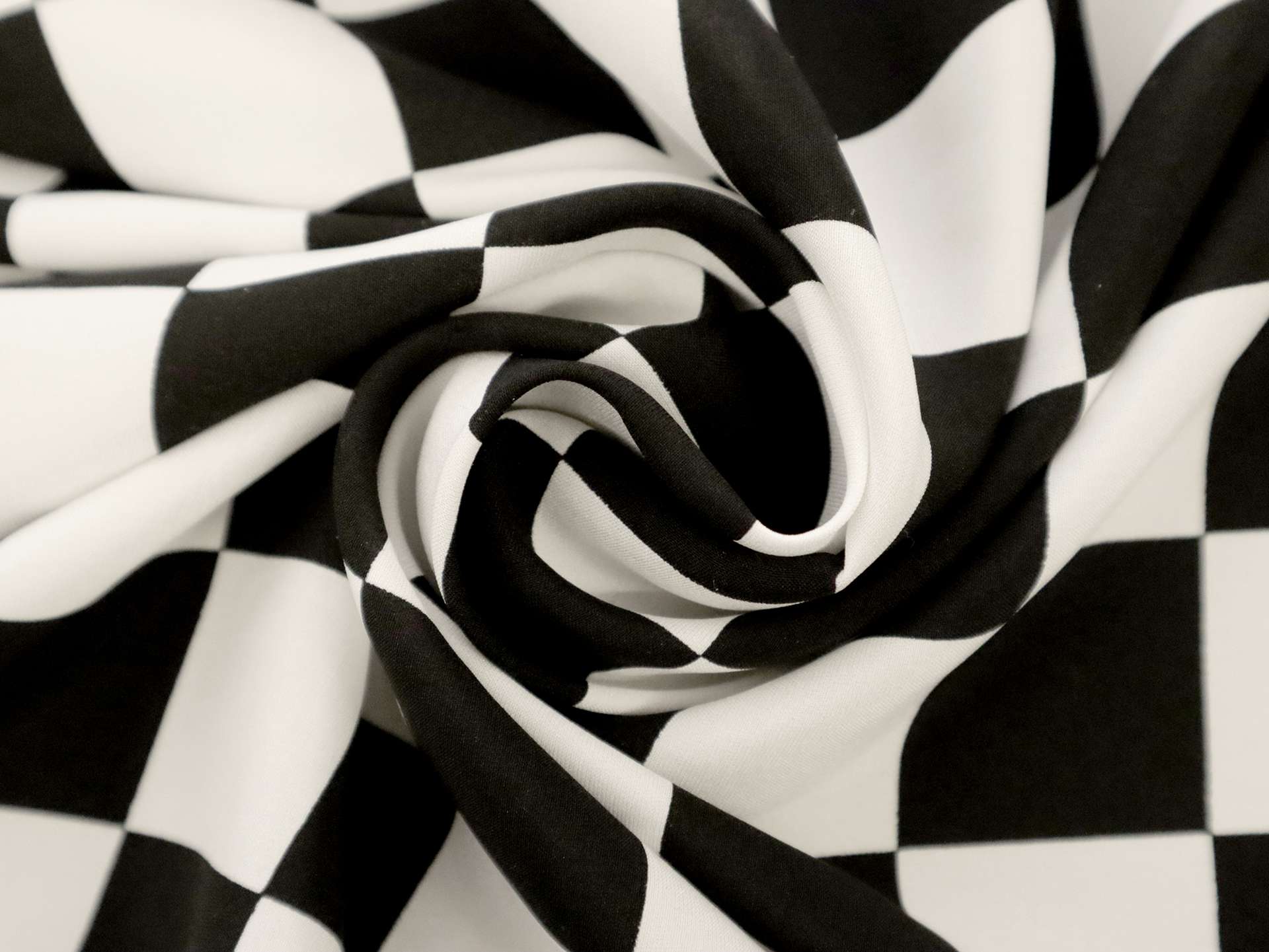 Stretch Silk Charmeuse with Medium Black and White Check