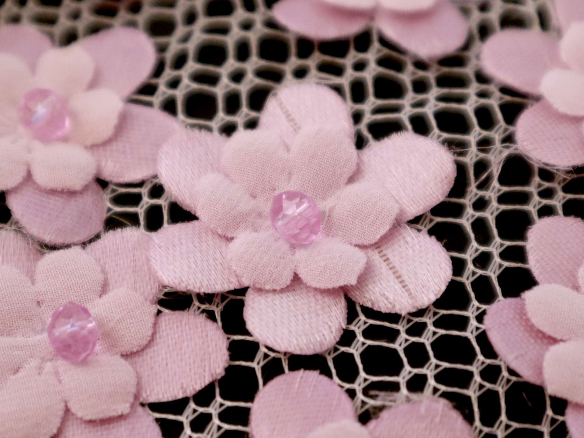 Mini Floral Appliqués on Netting in Orchid
