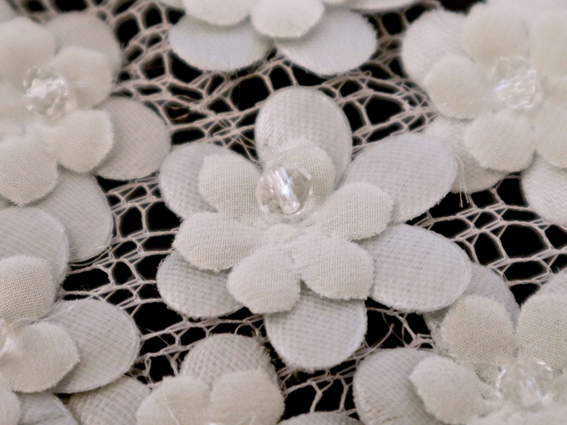 Mini Floral Appliqués on Netting in Pale Blue