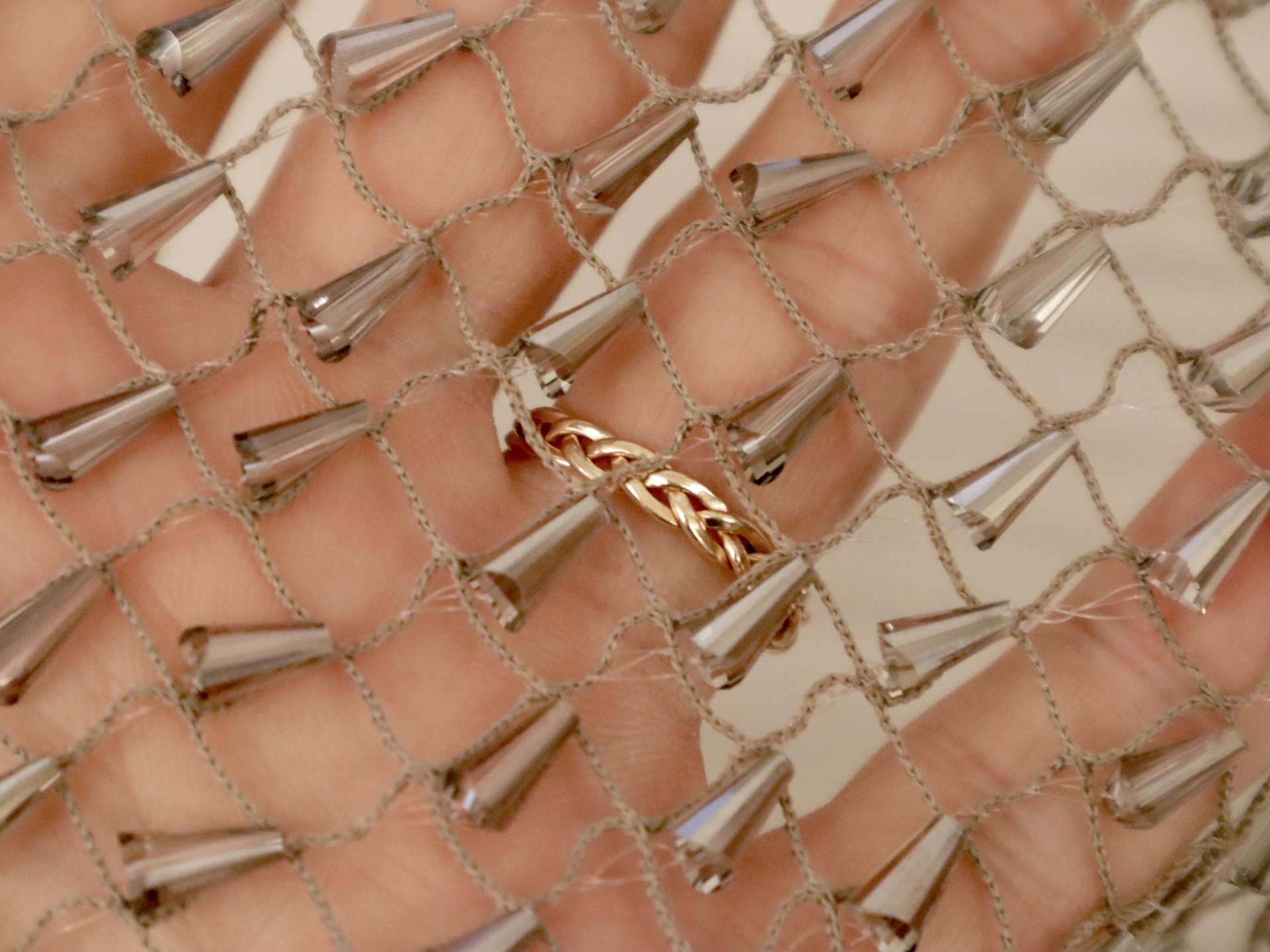Novelty Netting with Cone-Shaped Beads in Ochre and Ivory