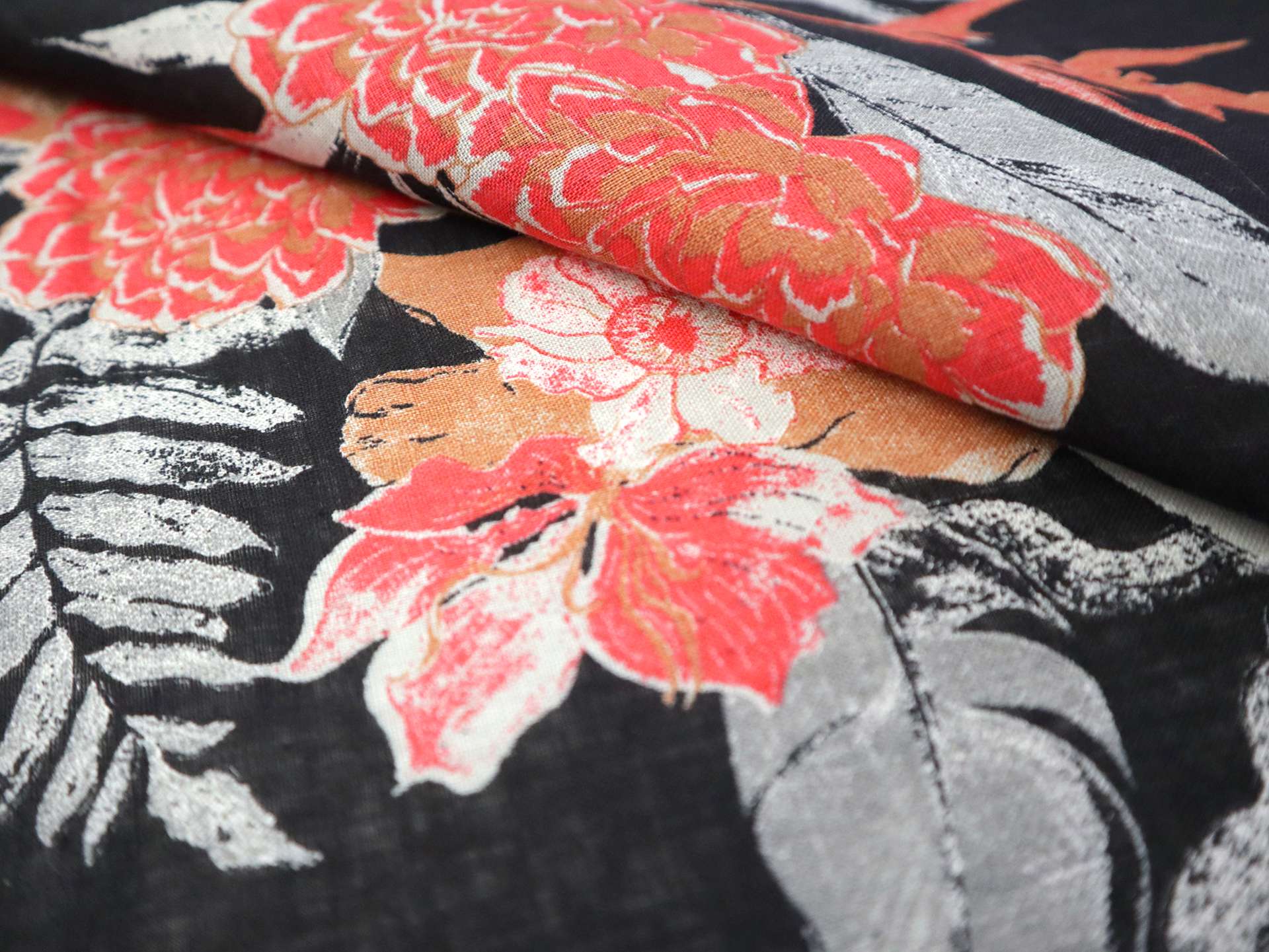 Handkerchief Linen with Tropical Botanical Print