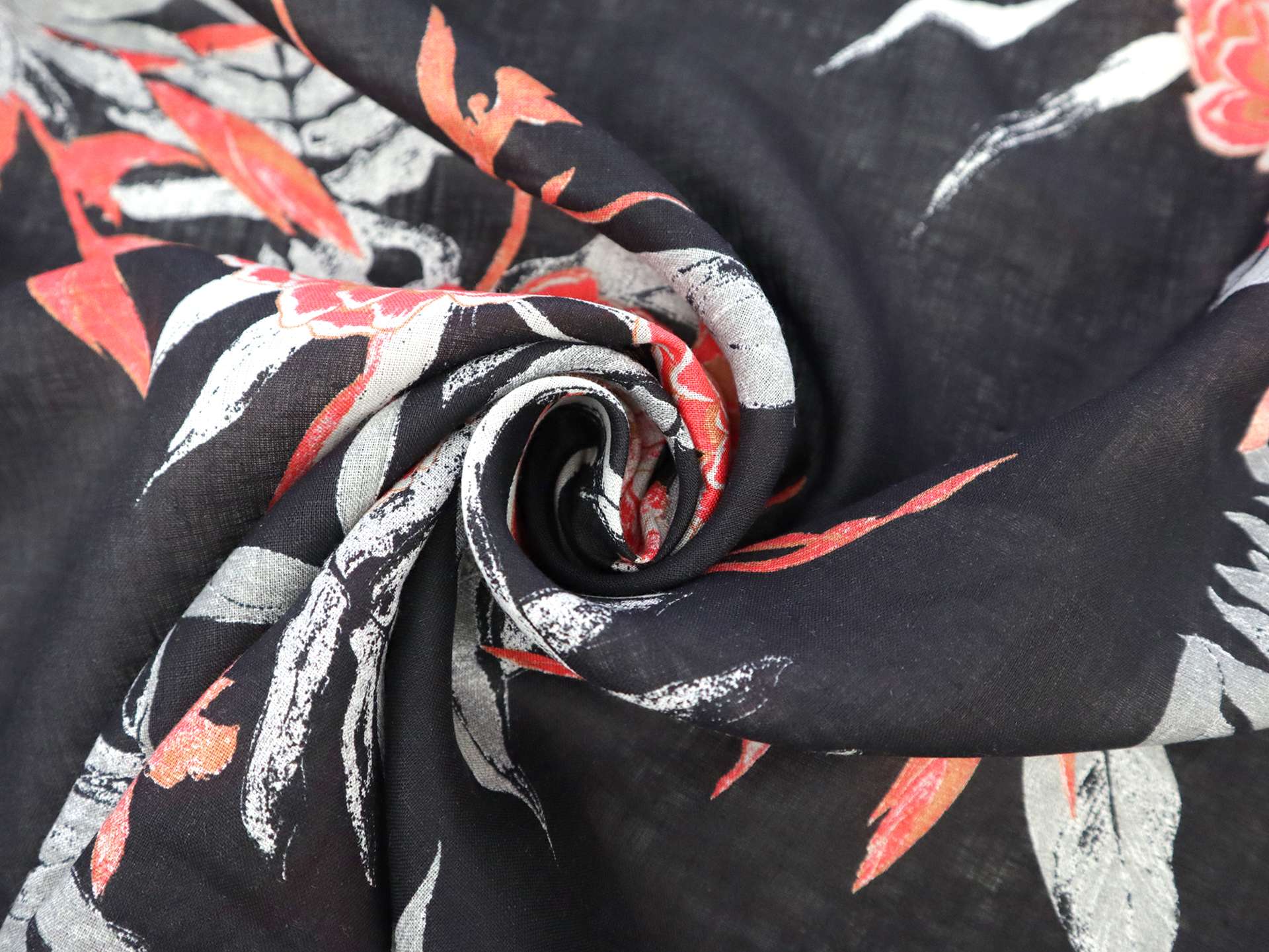 Handkerchief Linen with Tropical Botanical Print