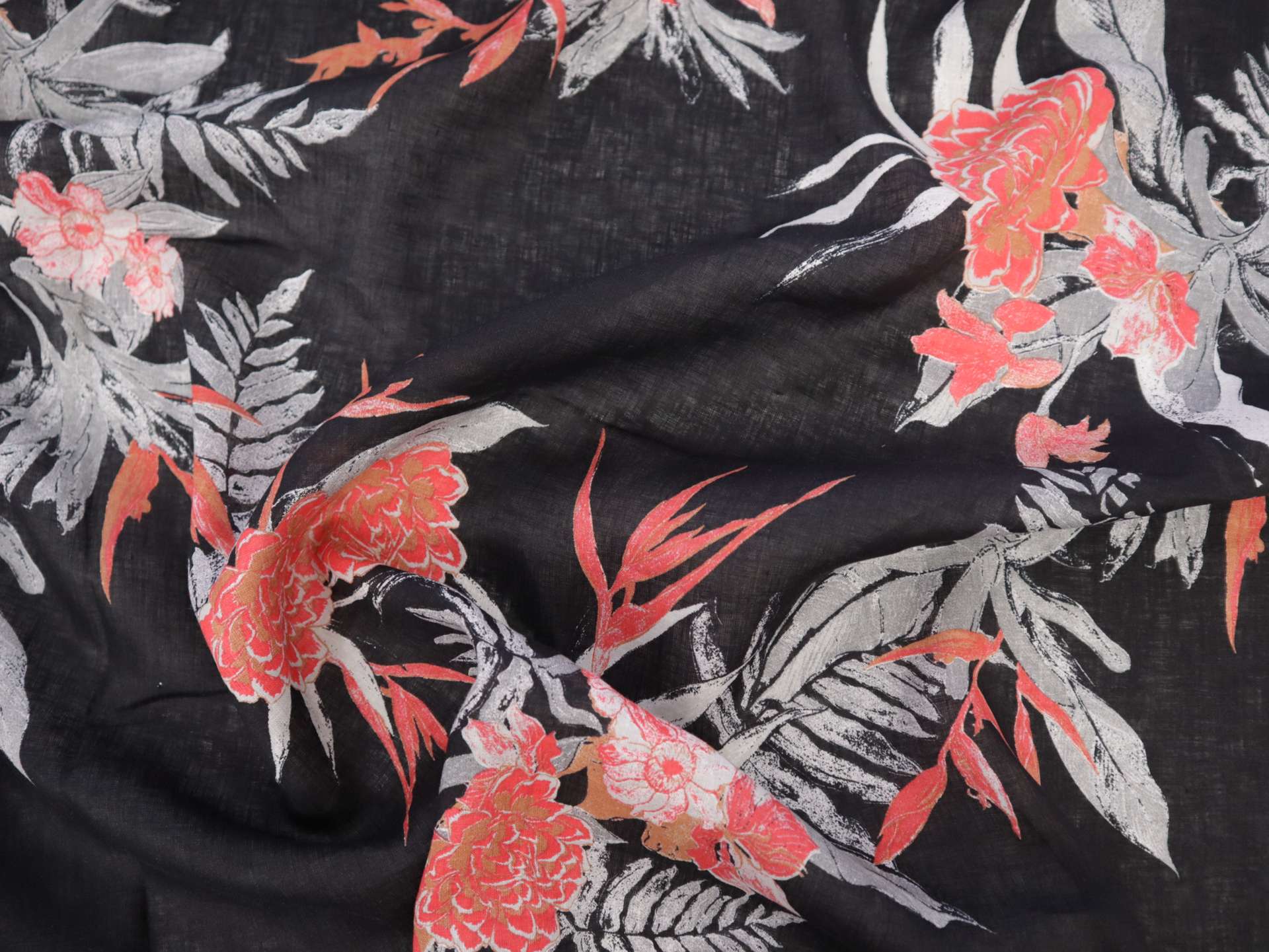 Handkerchief Linen with Tropical Botanical Print