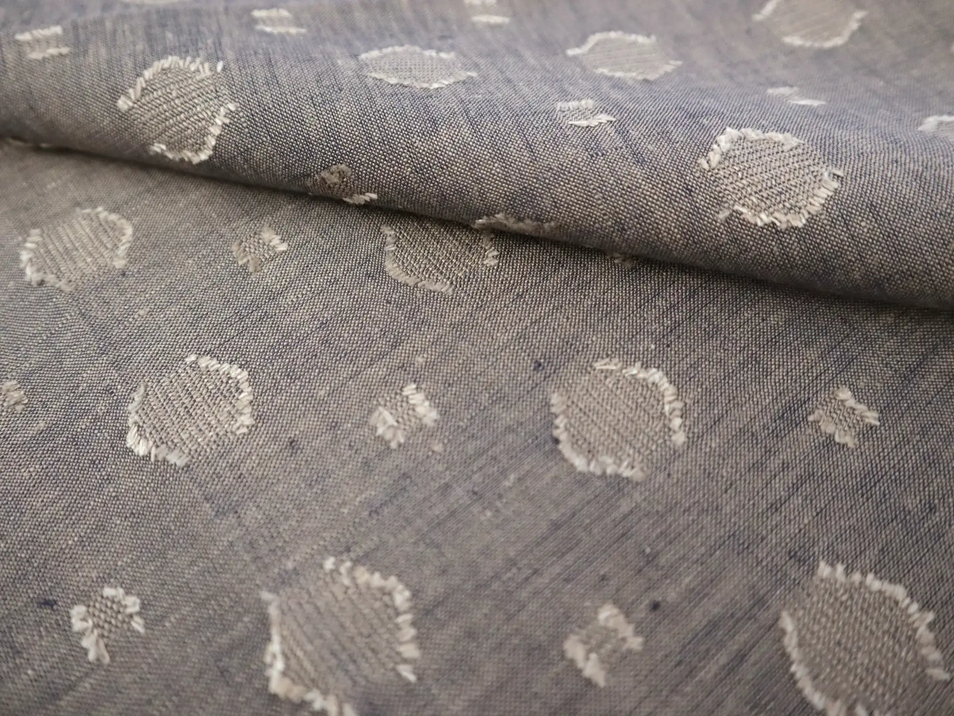 Linen with Fil Coupé Dots in Dark Flax