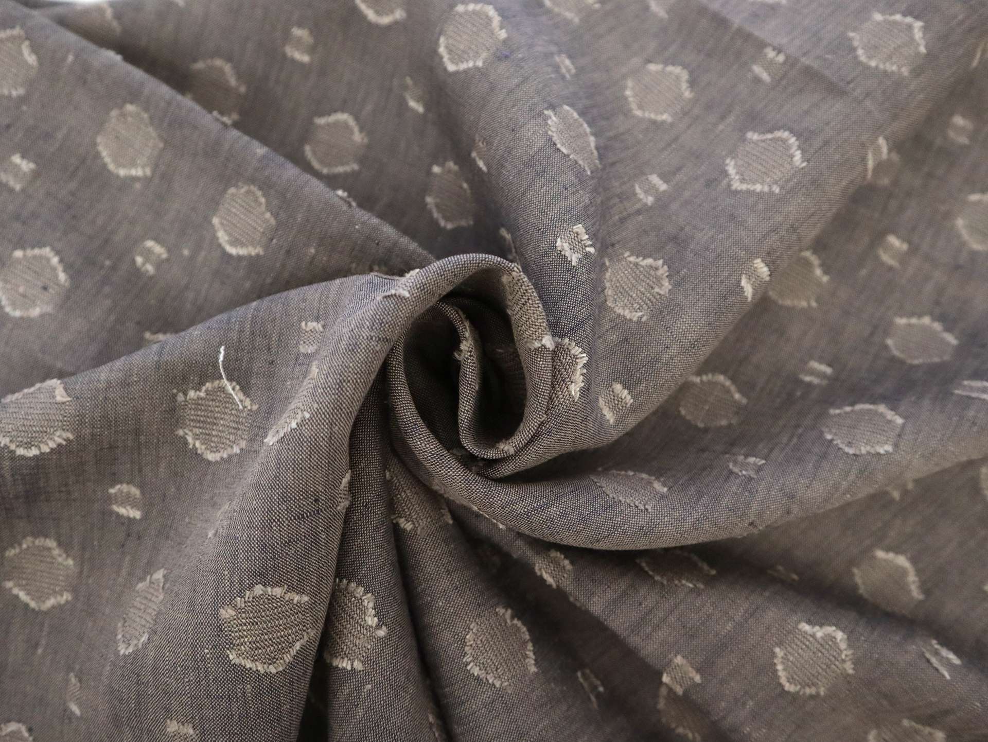 Linen with Fil Coupé Dots in Dark Flax