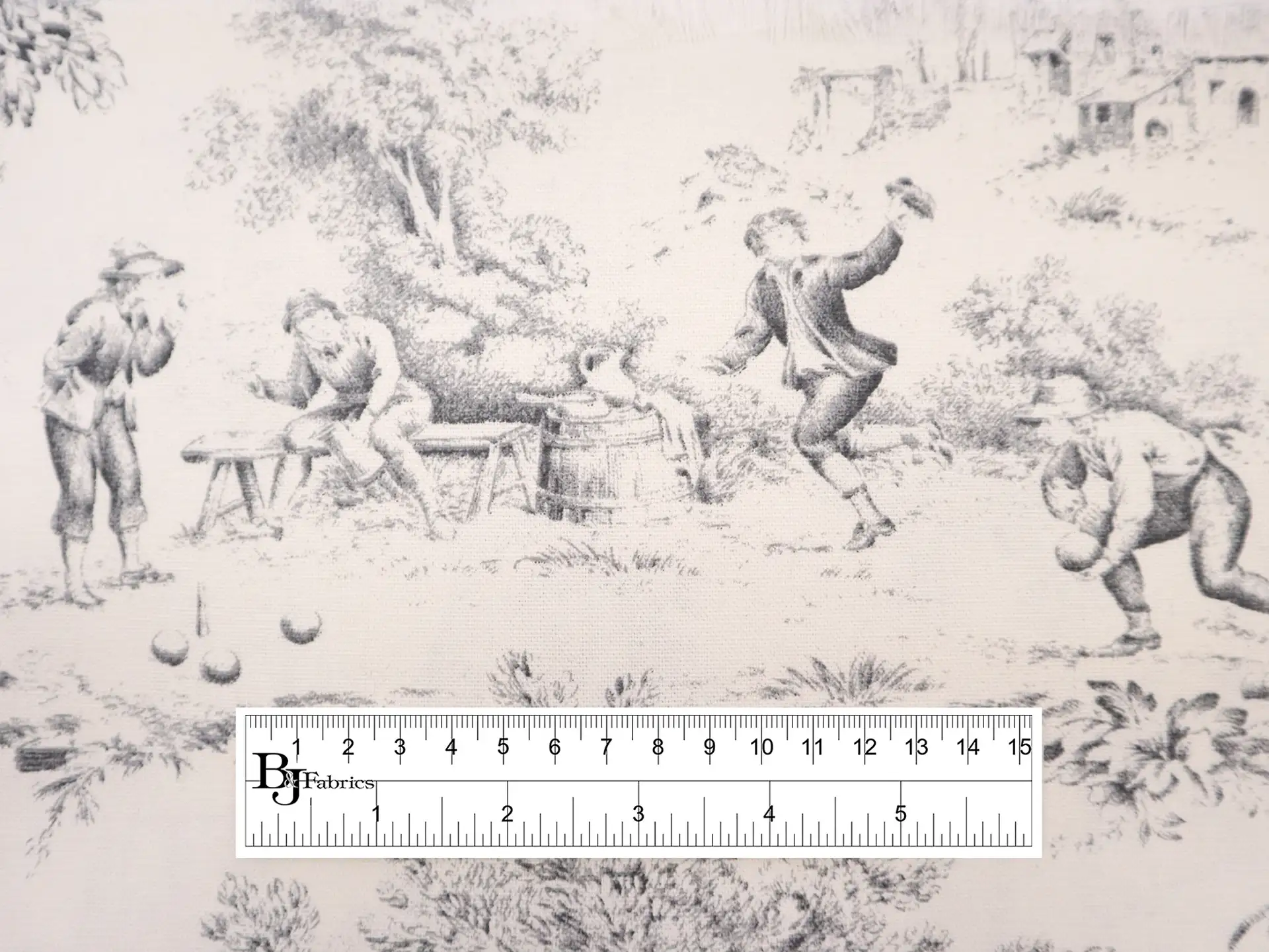 Cotton Canvas Toile de Jouy in Natural & Black