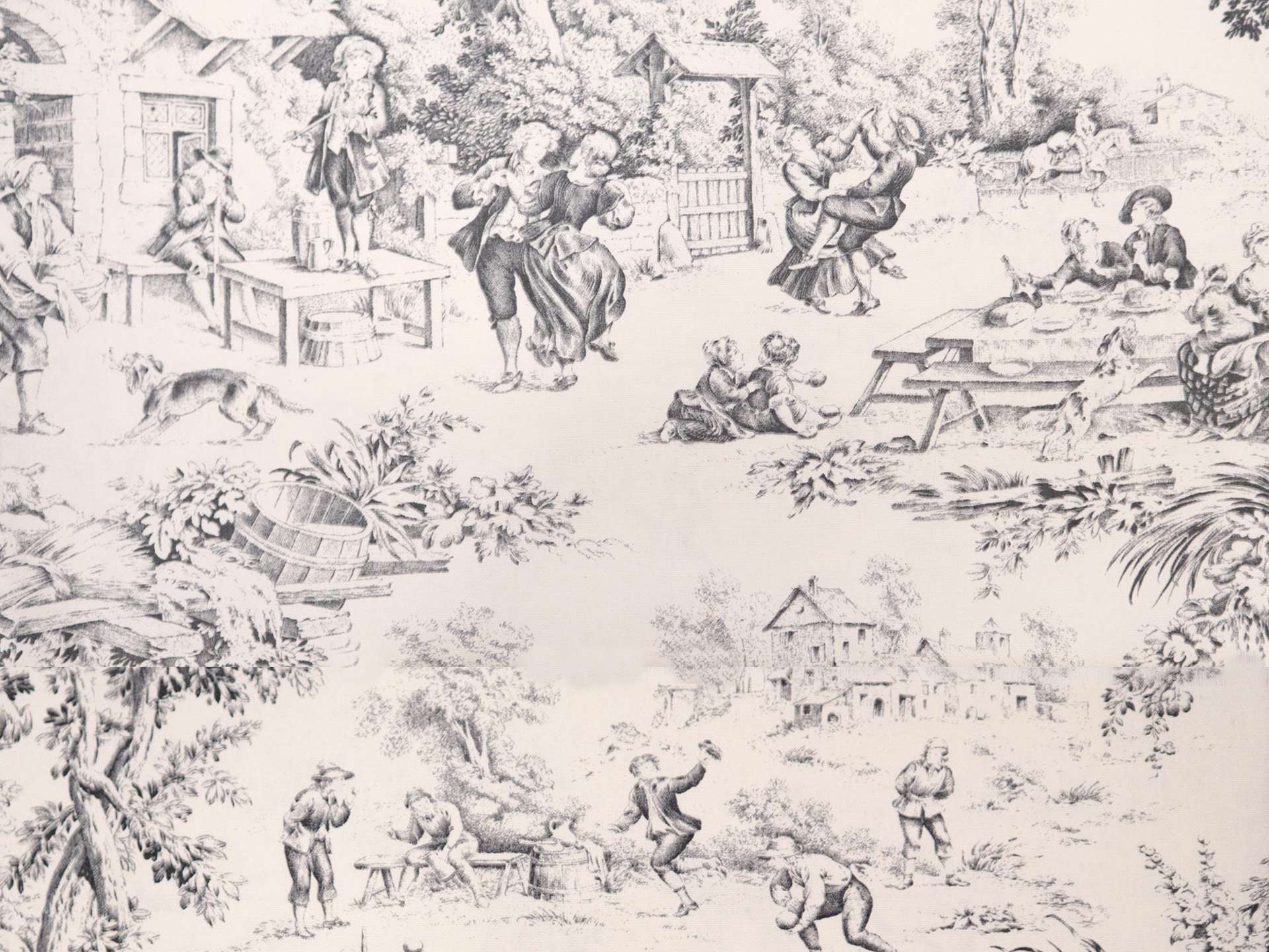 Cotton Canvas Toile de Jouy in Natural & Black