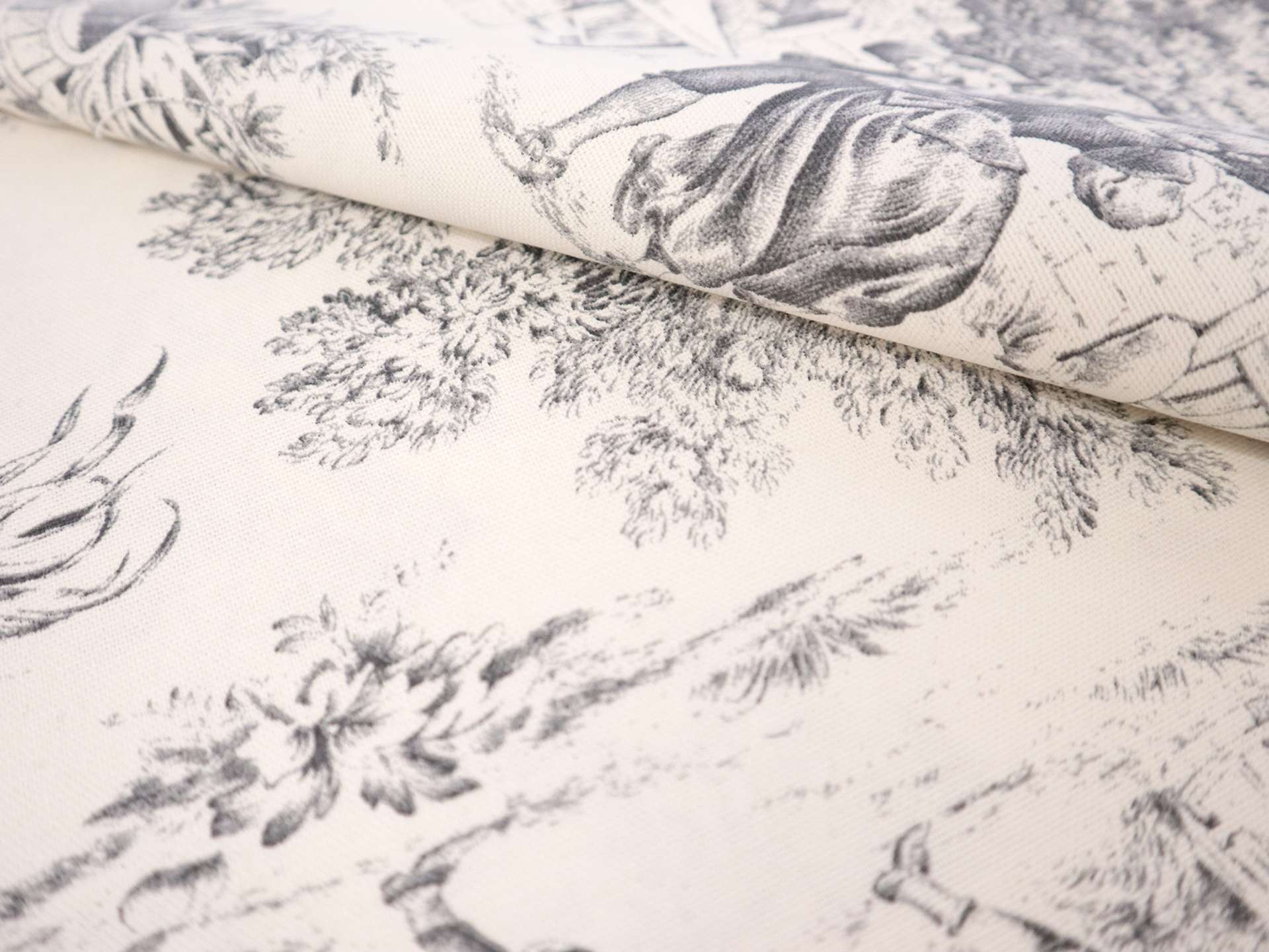 Cotton Canvas Toile de Jouy in Natural & Black