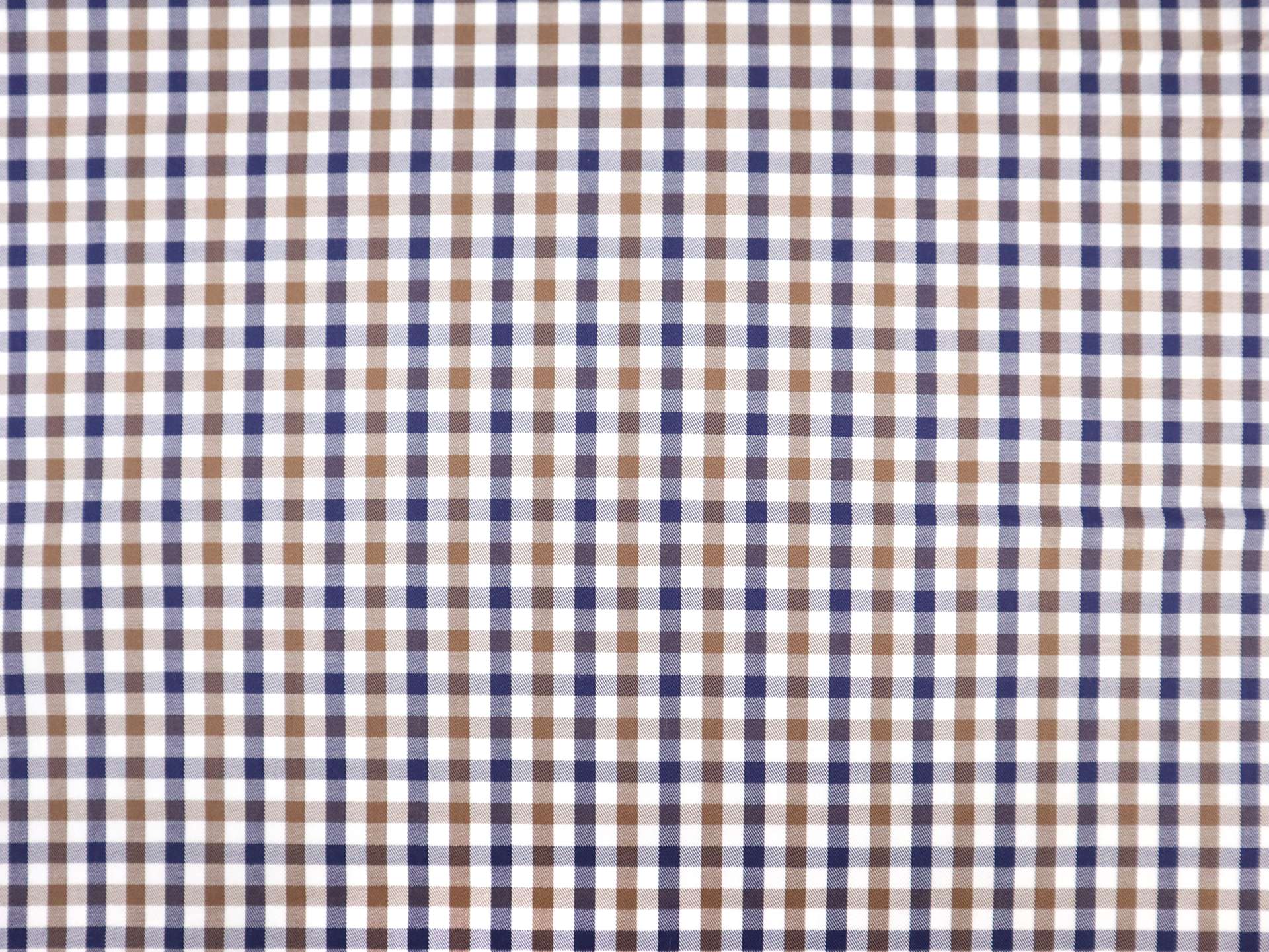 Cotton Twill Check Shirting in Brown & Navy