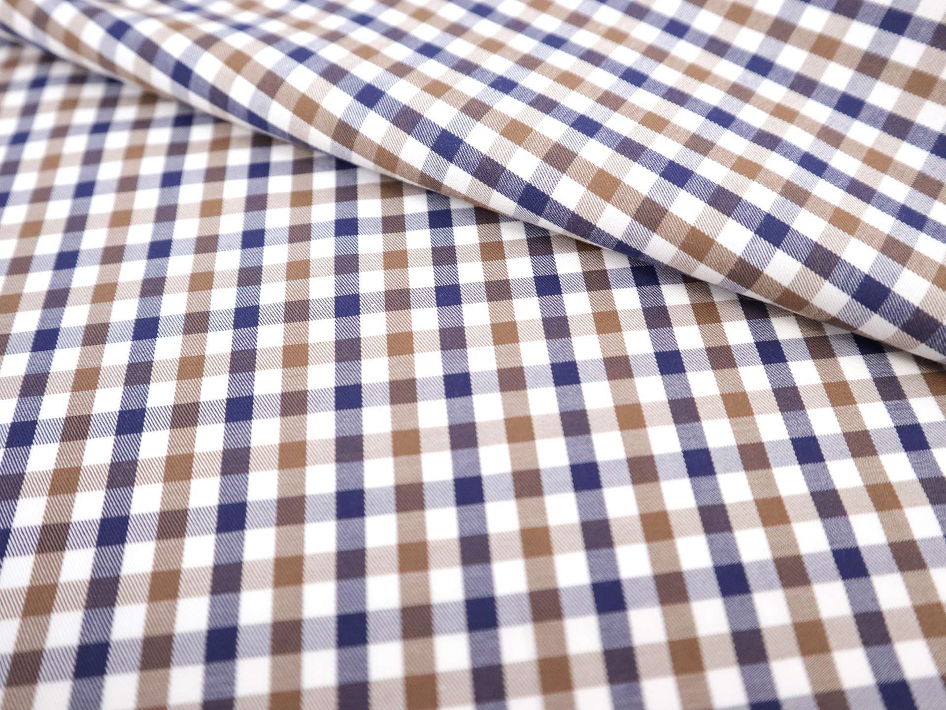 Cotton Twill Check Shirting in Brown & Navy