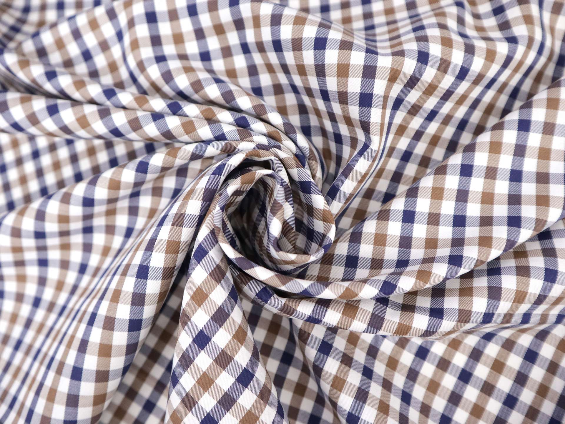 Cotton Twill Check Shirting in Brown & Navy