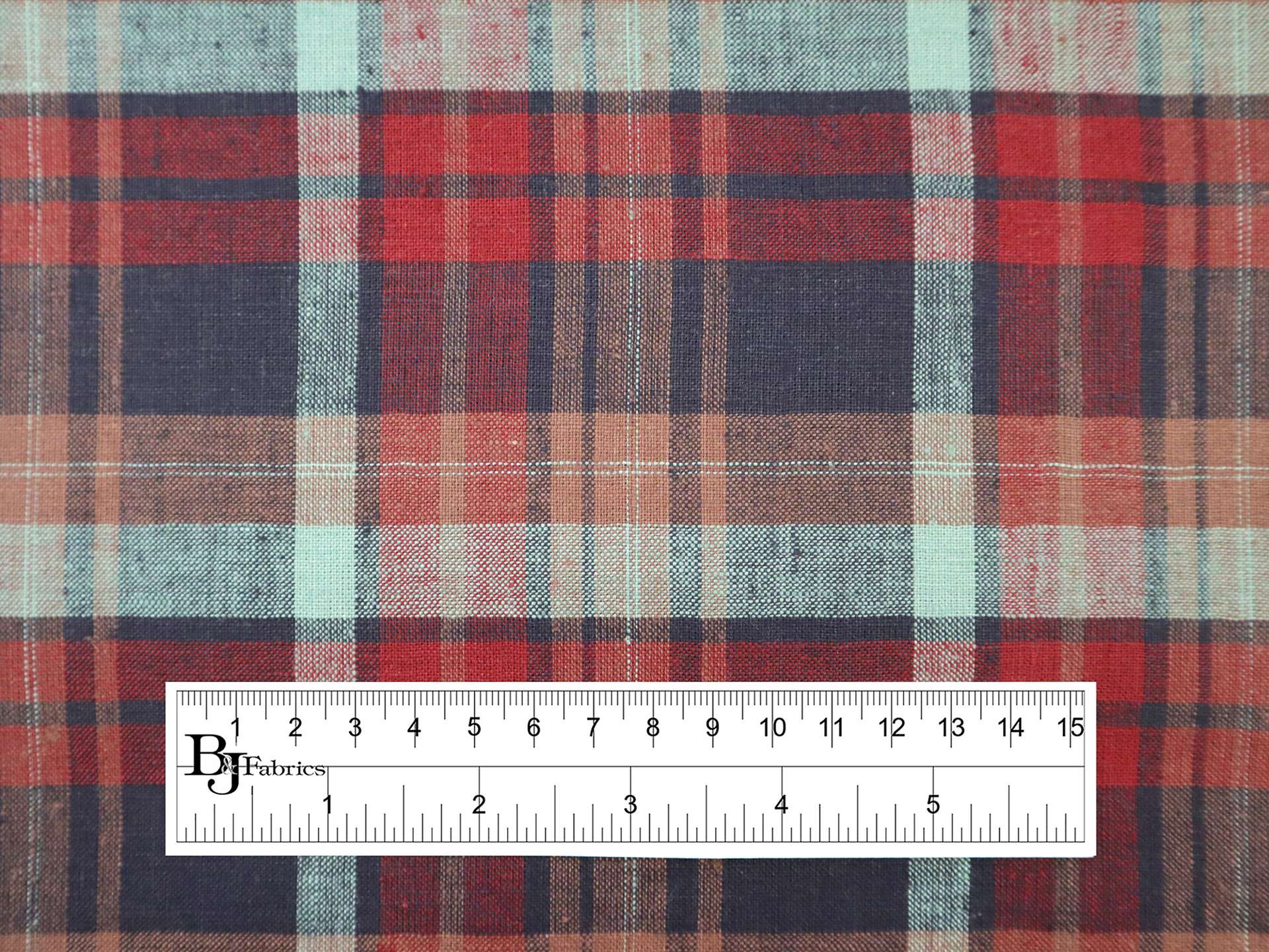 Light Weight Linen Plaid in Red, Navy & Mint