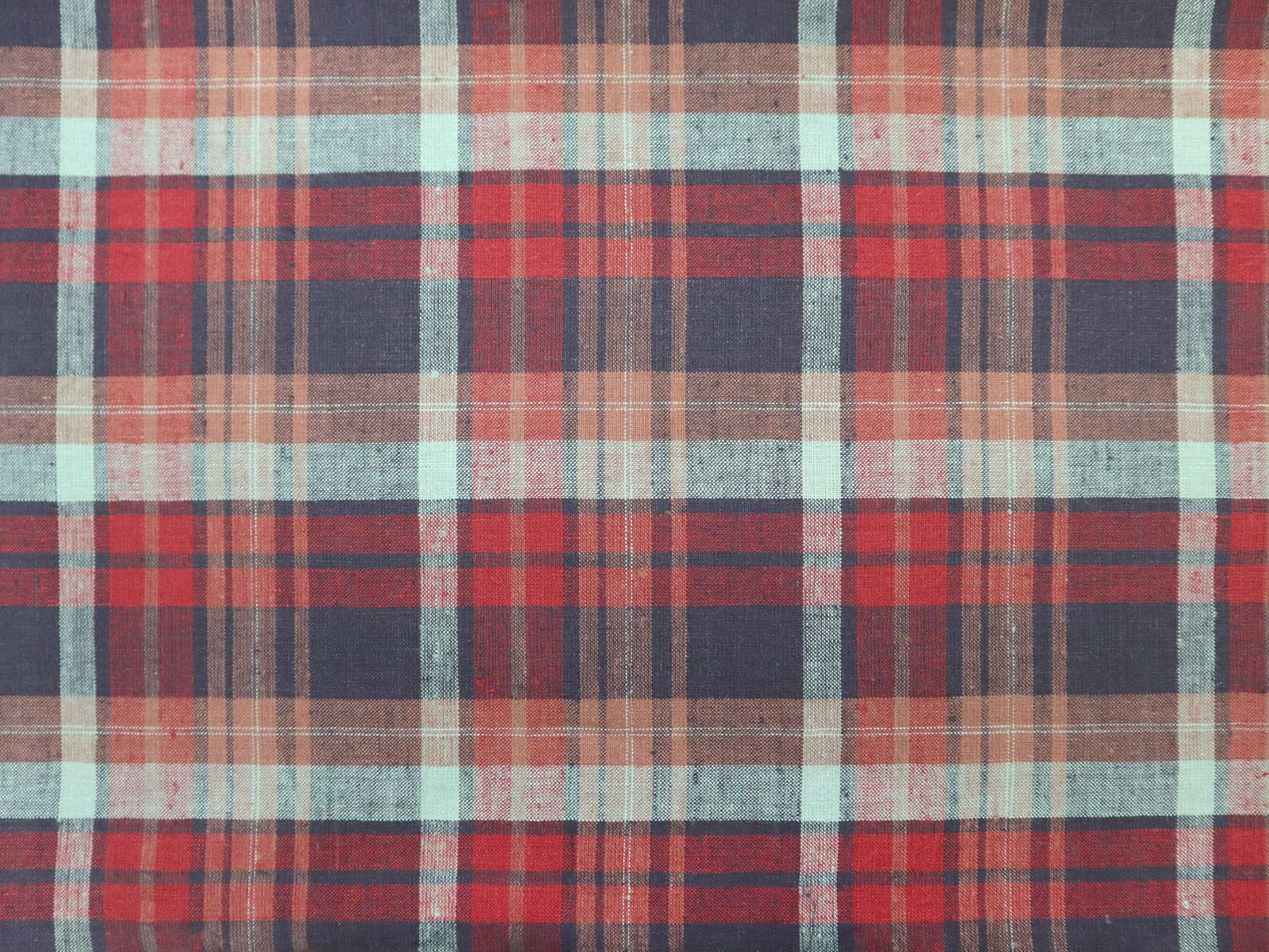 Light Weight Linen Plaid in Red, Navy & Mint