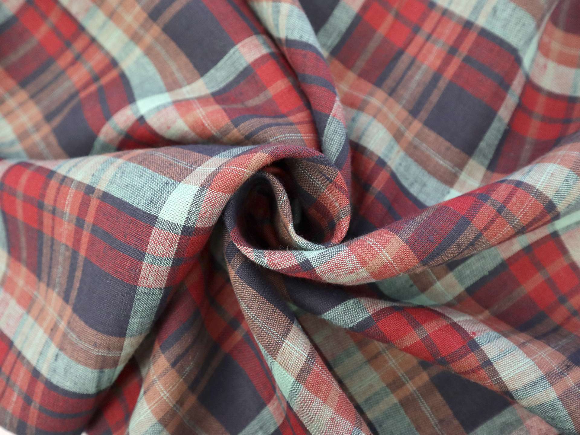 Light Weight Linen Plaid in Red, Navy & Mint