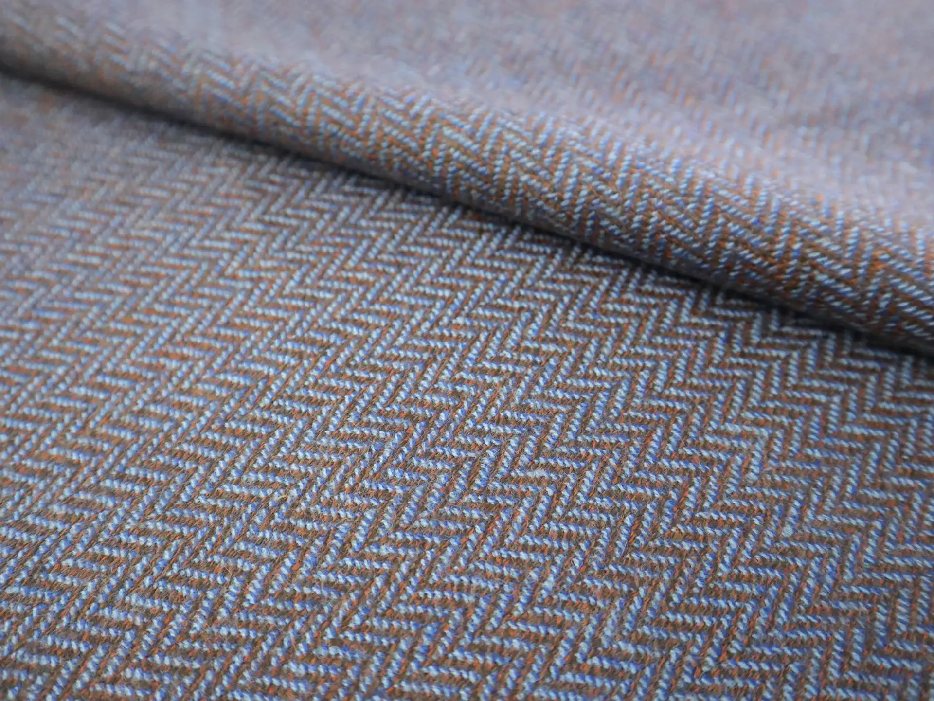 Fine Wool Herringbone in Blue & Brown