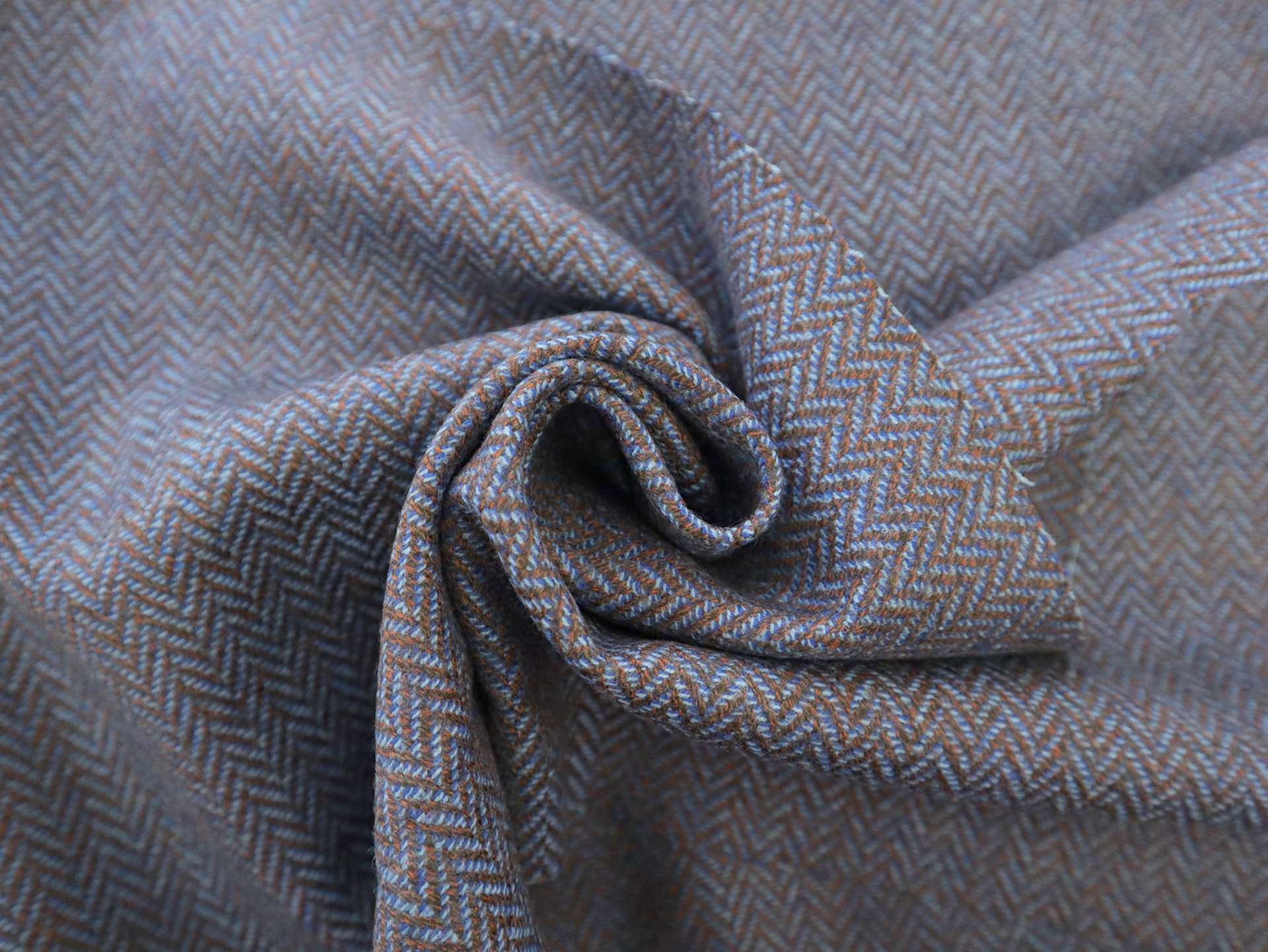 Fine Wool Herringbone in Blue & Brown