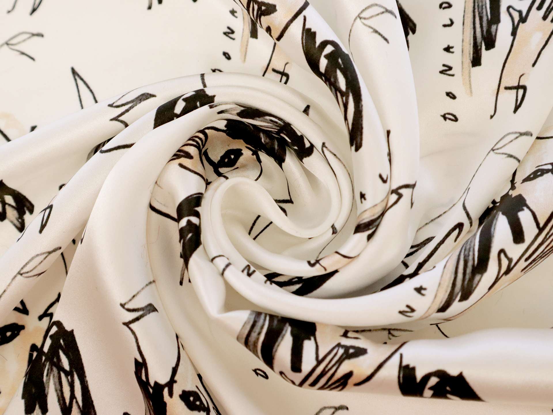 Printed Silk Charmeuse with Illustrated Faces Abstract in Human Face