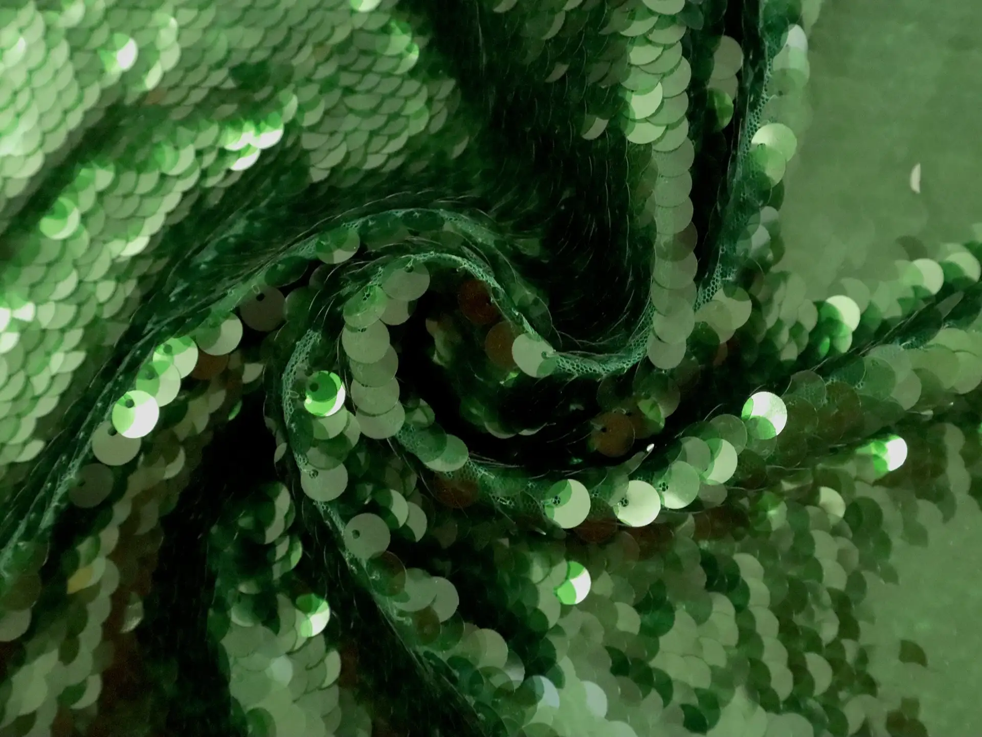 Transparent Mini-Paillettes on Stretch Tulle in Green