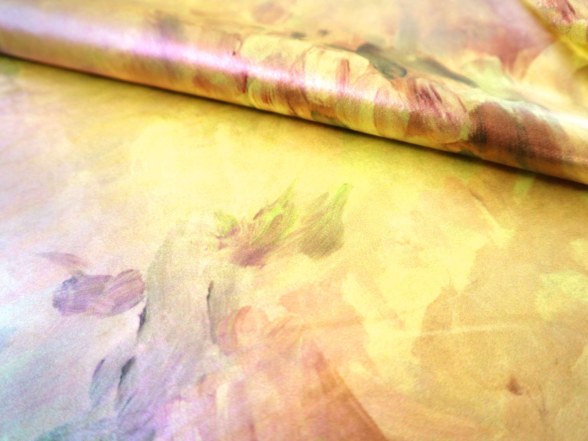 Nylon Ciré with Large Iridescent Florals in Yellow