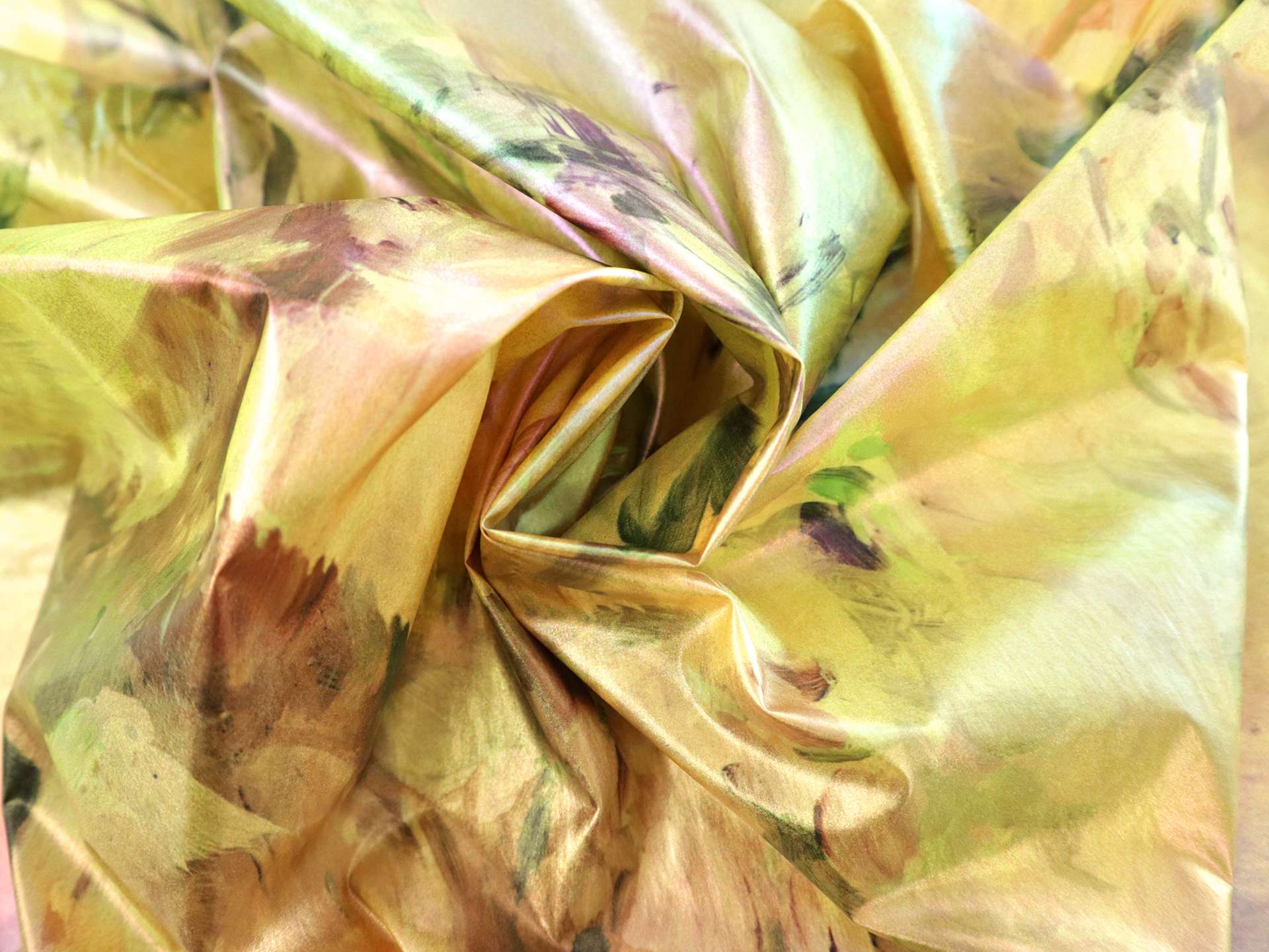 Nylon Ciré with Large Iridescent Florals in Yellow