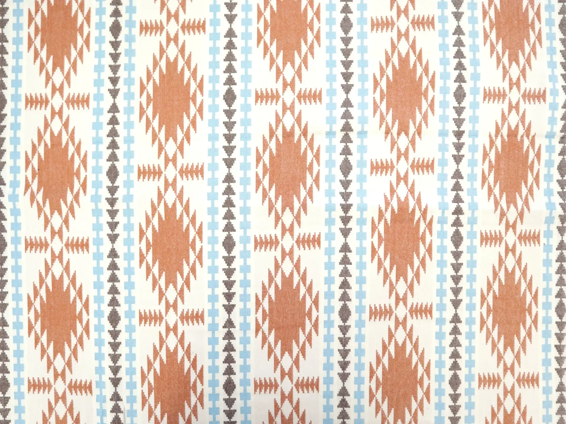 Cotton Flannel with Taos Stripes in Ivory Burnt Orange Sky Blue