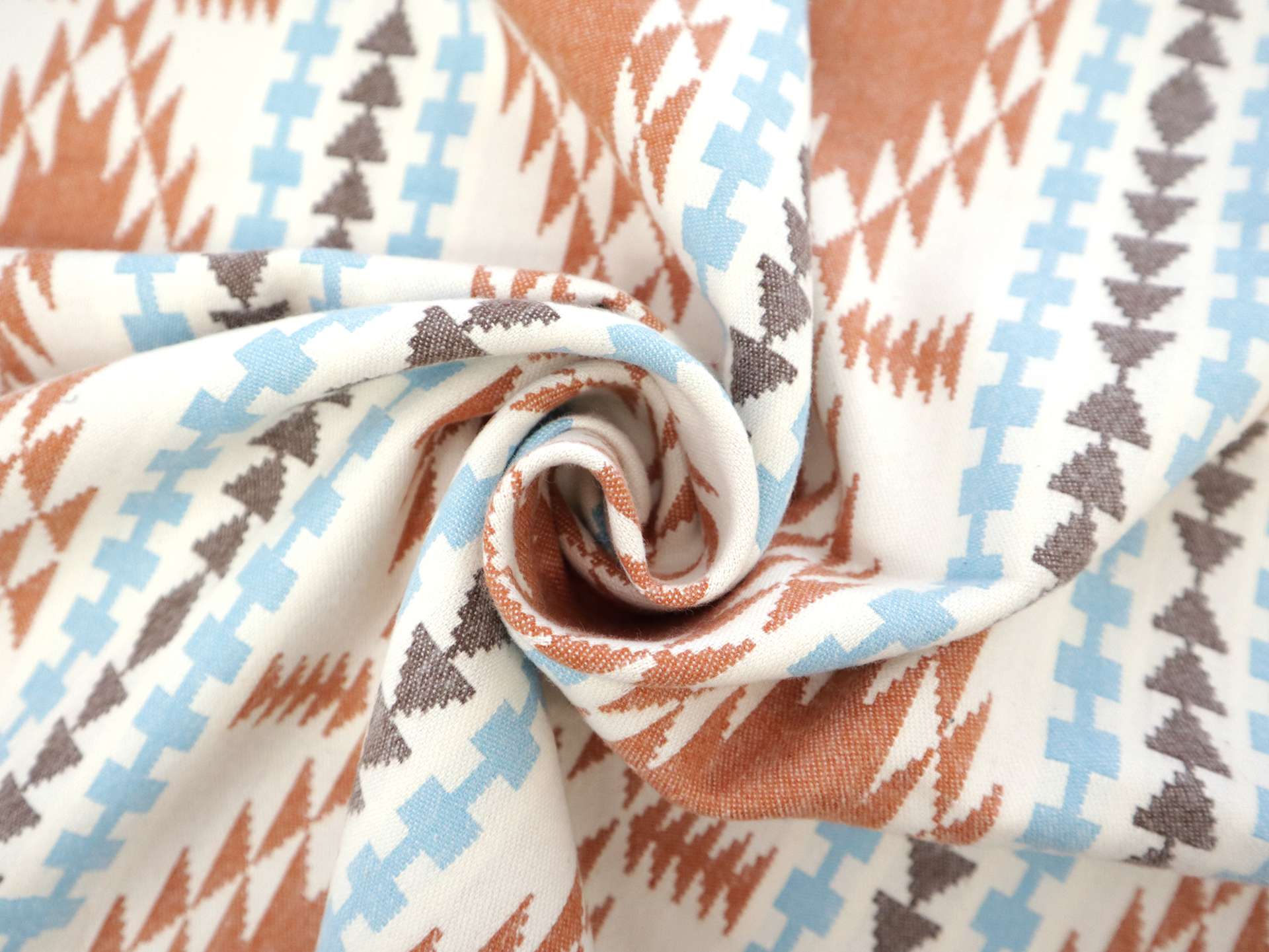 Cotton Flannel with Taos Stripes in Ivory Burnt Orange Sky Blue