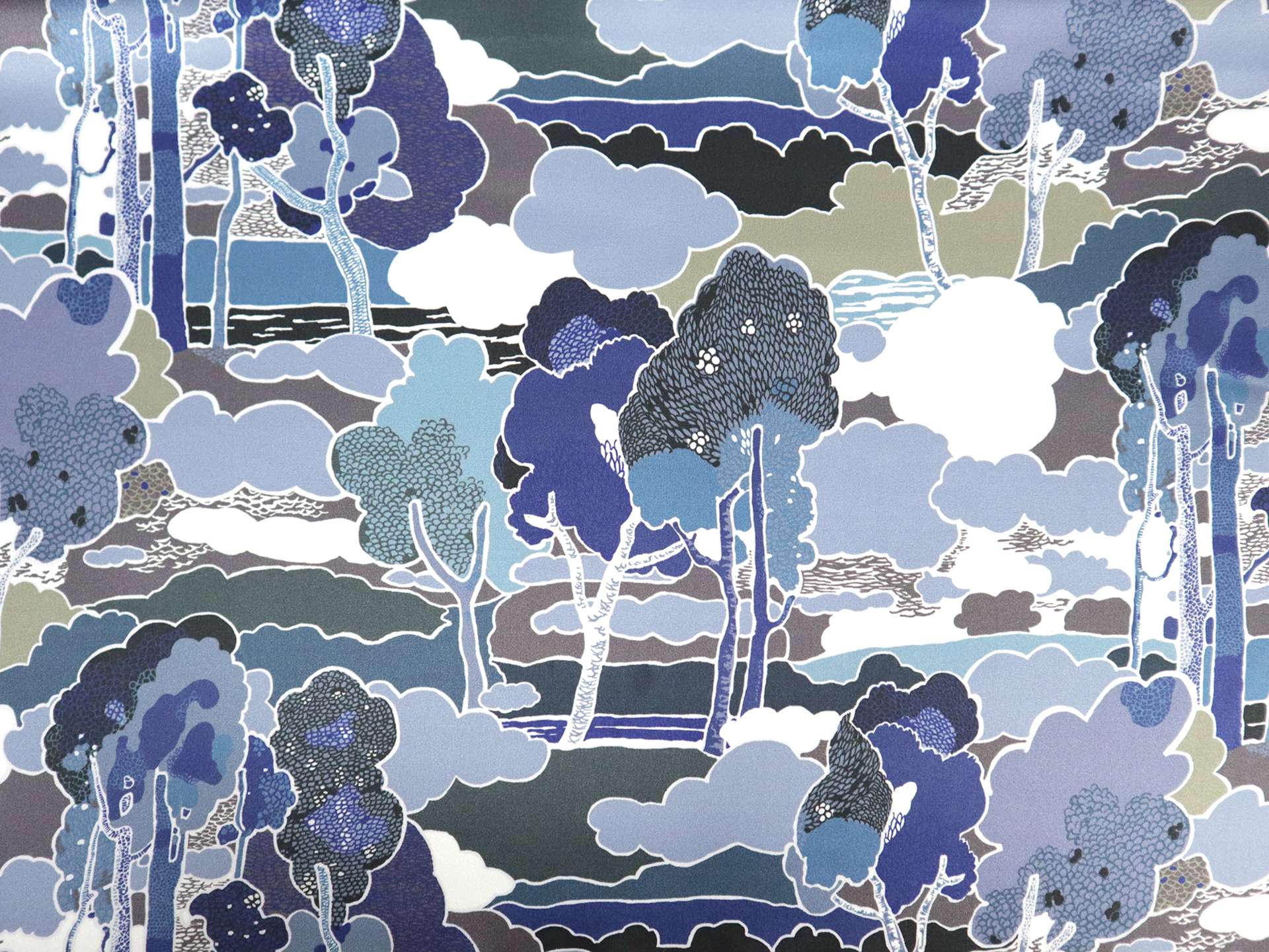 Liberty Silk Charmeuse with Trees & Clouds Print
