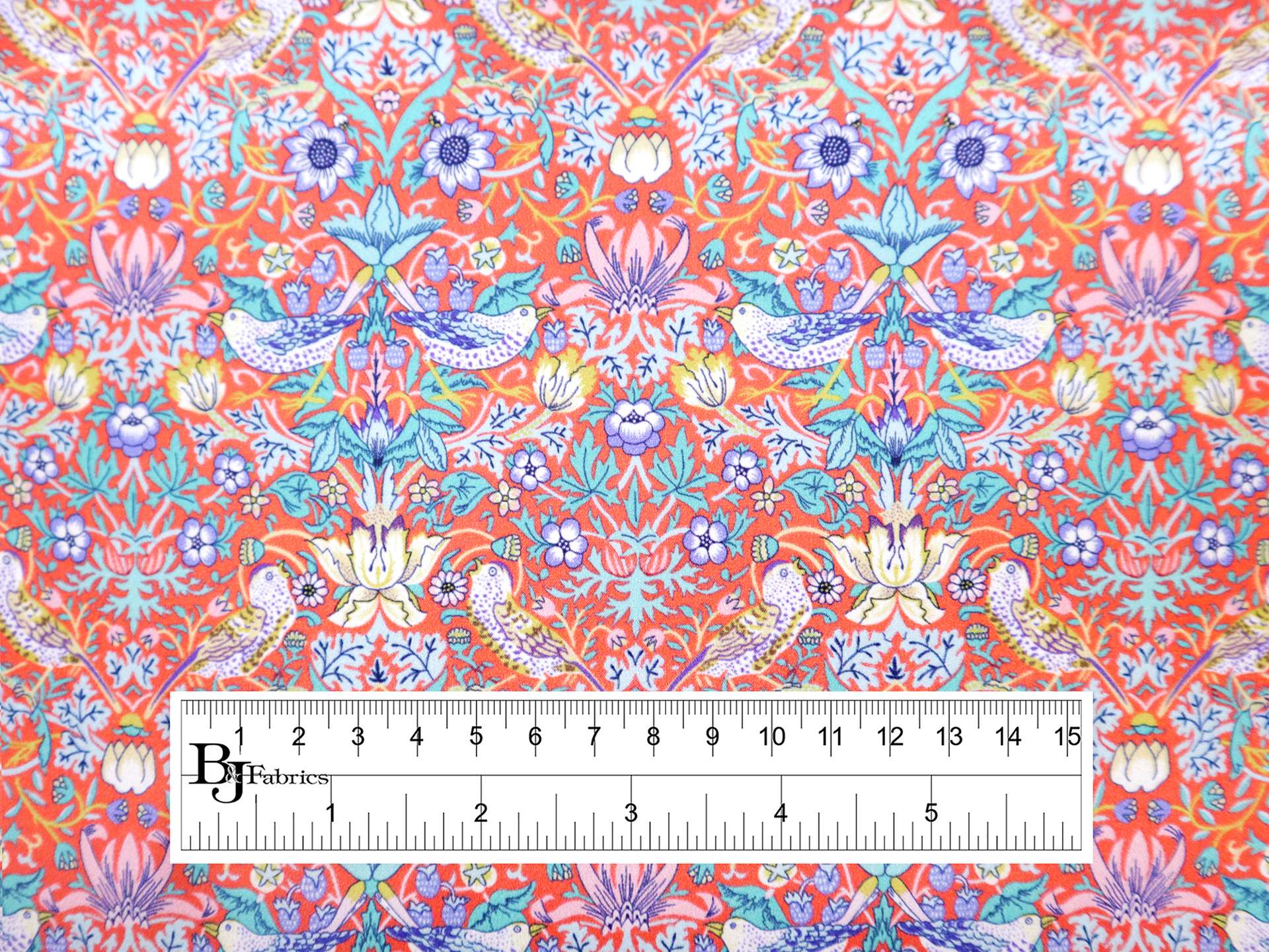 Liberty Silk Charmeuse Bird Print in Coral