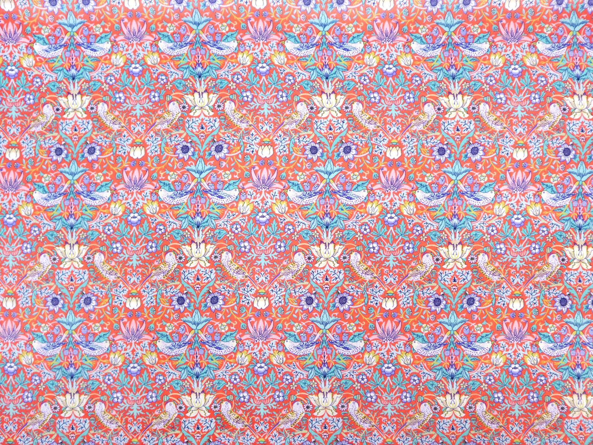 Liberty Silk Charmeuse Bird Print in Coral